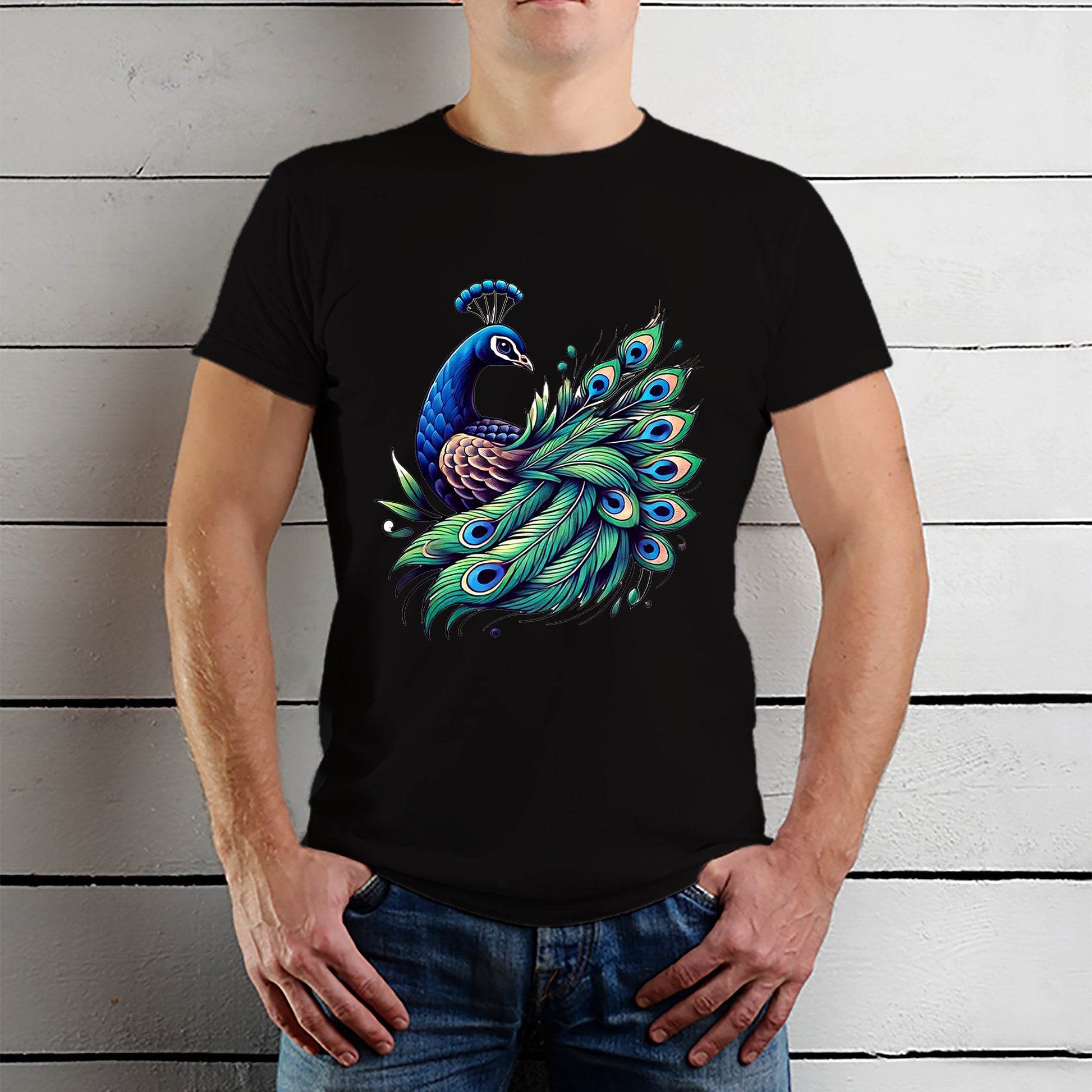 Beautiful Peacock - Unisex Round Neck Regular Fit 100% Combed Cotton Half Sleeve T-Shirt - Mojilo Mart