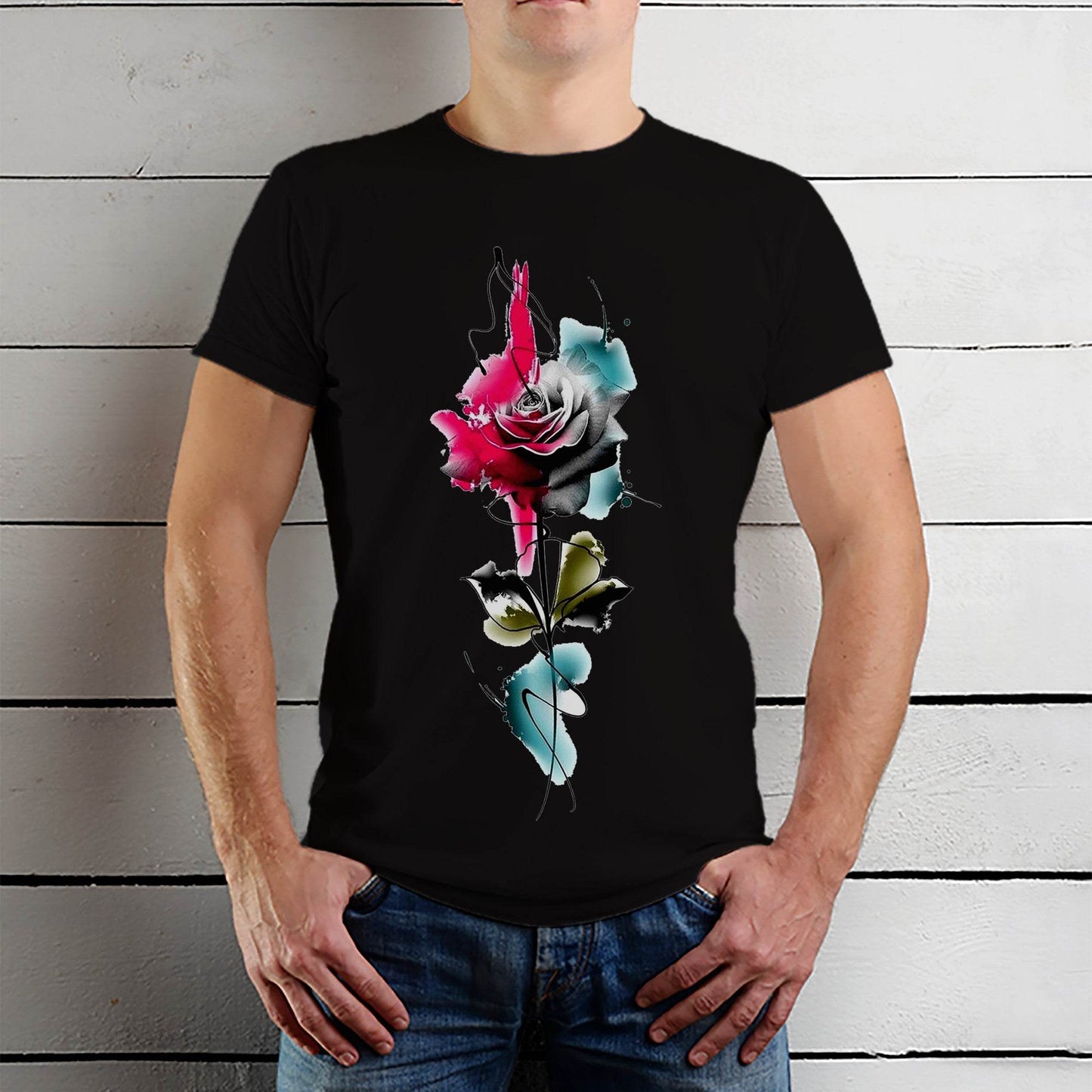 Beautiful Rose - Unisex Round Neck Regular Fit 100% Combed Cotton Half Sleeve T-Shirt - Mojilo Mart
