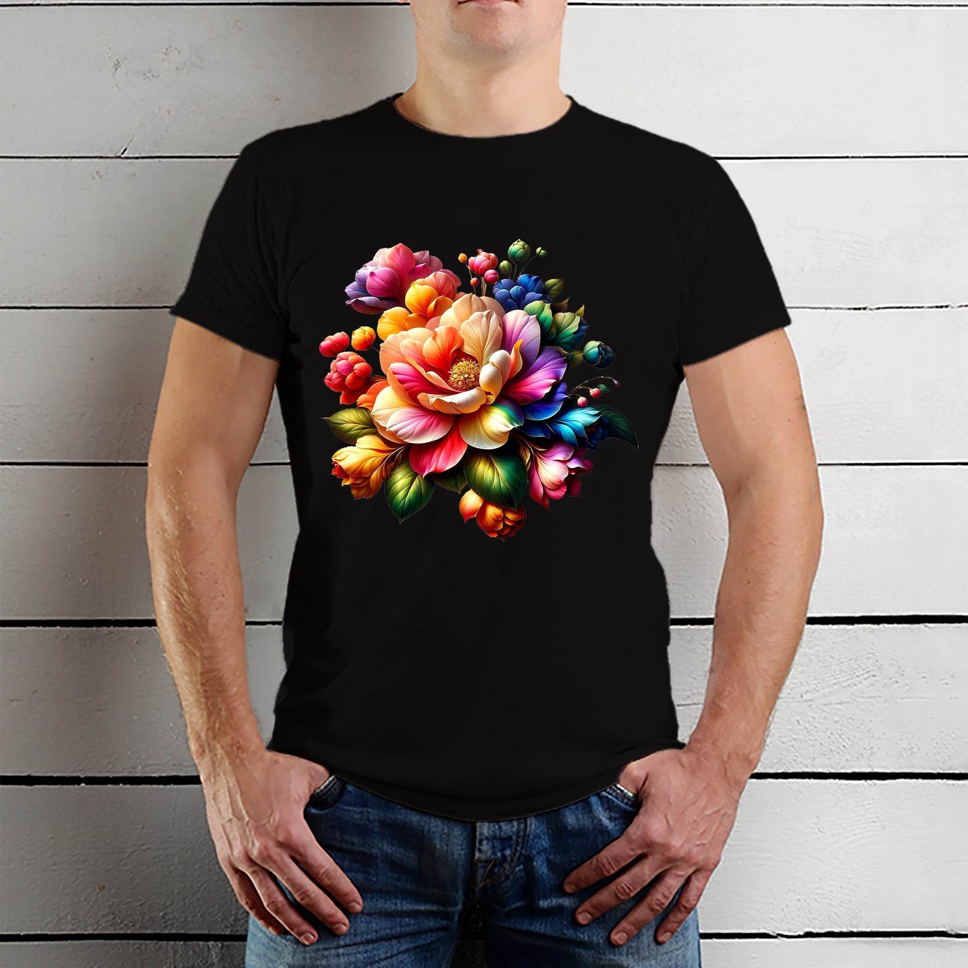 Beautiful Wildflower Colorful Botanical Flowers - Unisex Round Neck Regular Fit 100% Combed Cotton Half Sleeve T-Shirt - Mojilo Mart