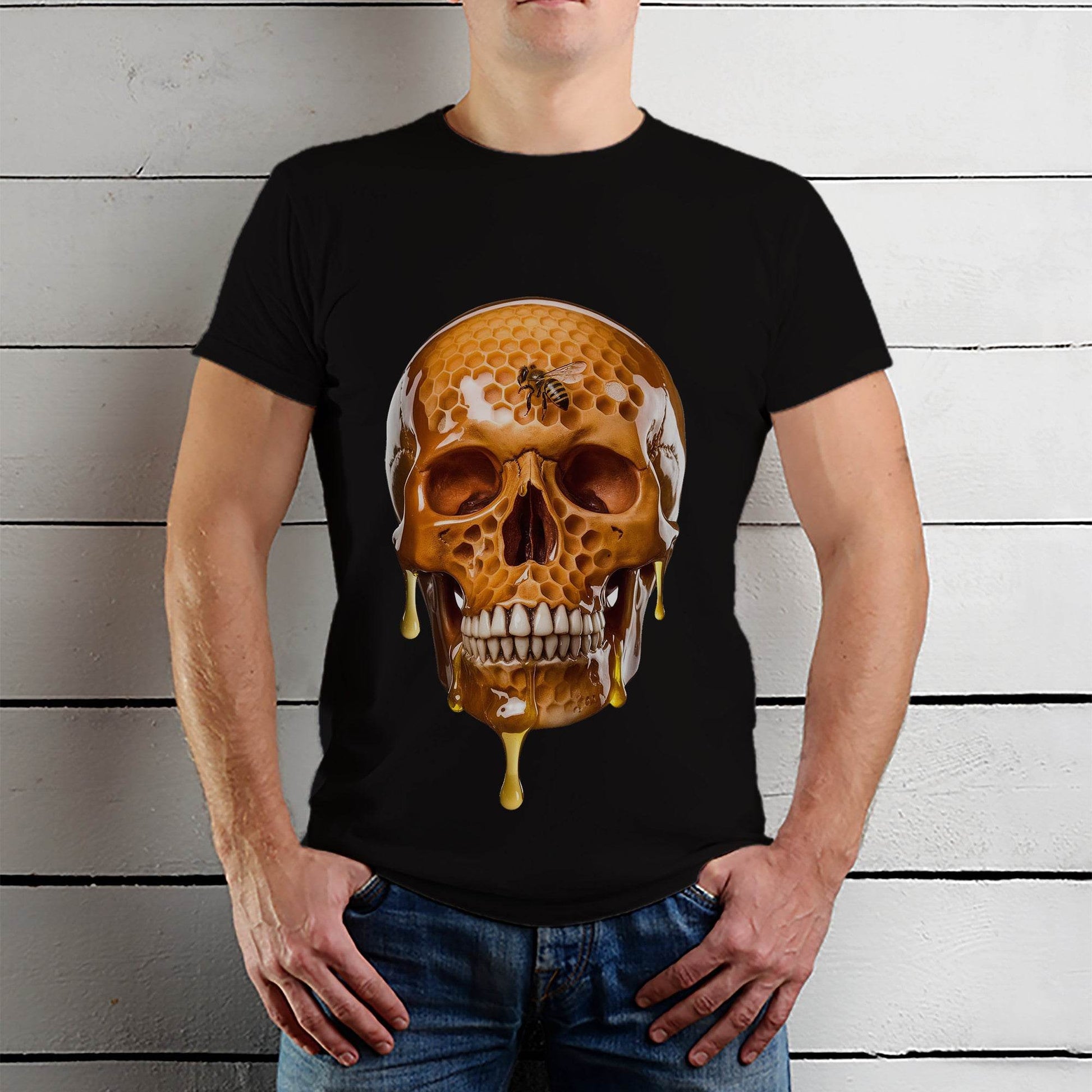 Bee Life Skull Honeycomb Haven Bumblebee Bees Lover - Unisex Round Neck Regular Fit 100% Combed Cotton Half Sleeve T-Shirt - Mojilo Mart