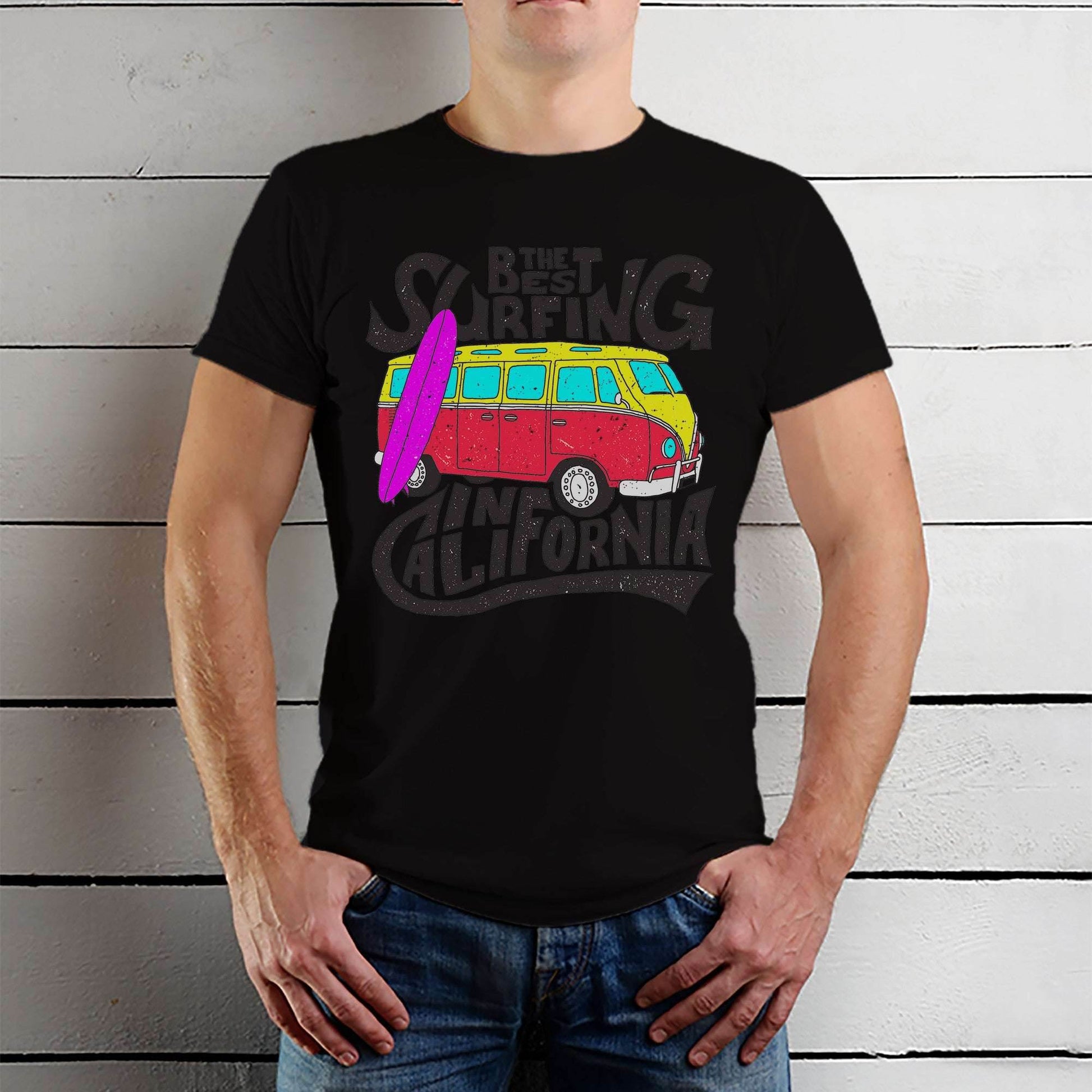 Best Surfing In California - Unisex Round Neck Regular Fit 100% Combed Cotton Half Sleeve T-Shirt - Mojilo Mart