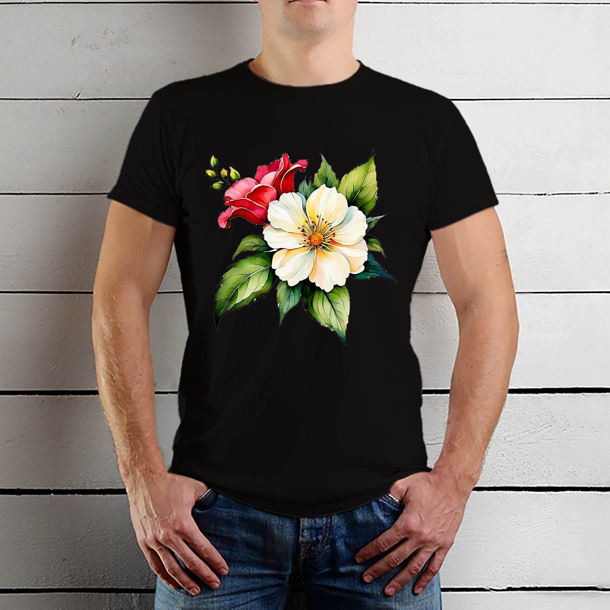 Blossom Roses - Unisex Round Neck Regular Fit 100% Combed Cotton Half Sleeve T-Shirt - Mojilo Mart