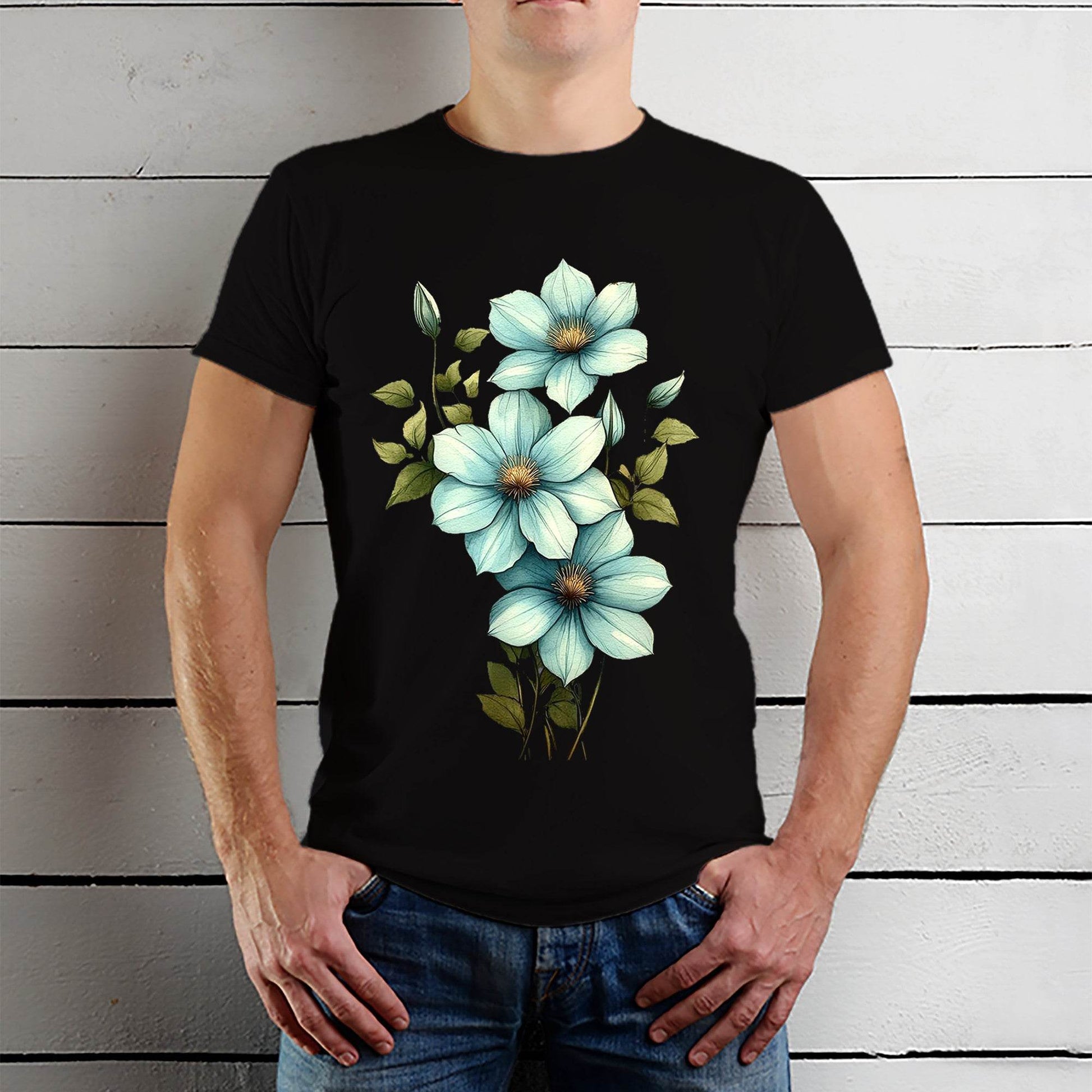 Blue Marguerite Blooming - Unisex Round Neck Regular Fit 100% Combed Cotton Half Sleeve T-Shirt - Mojilo Mart