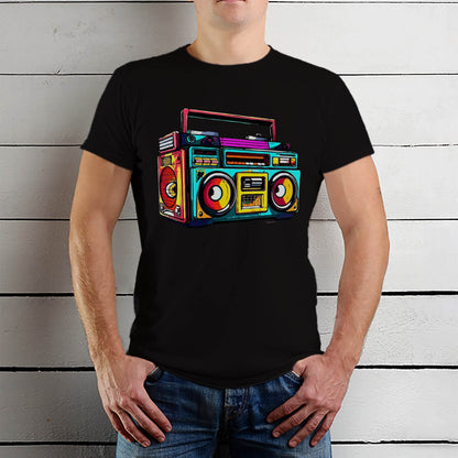 Boombox Colorful stereo recorder - Unisex Round Neck Regular Fit 100% Combed Cotton Half Sleeve T-Shirt - Mojilo Mart