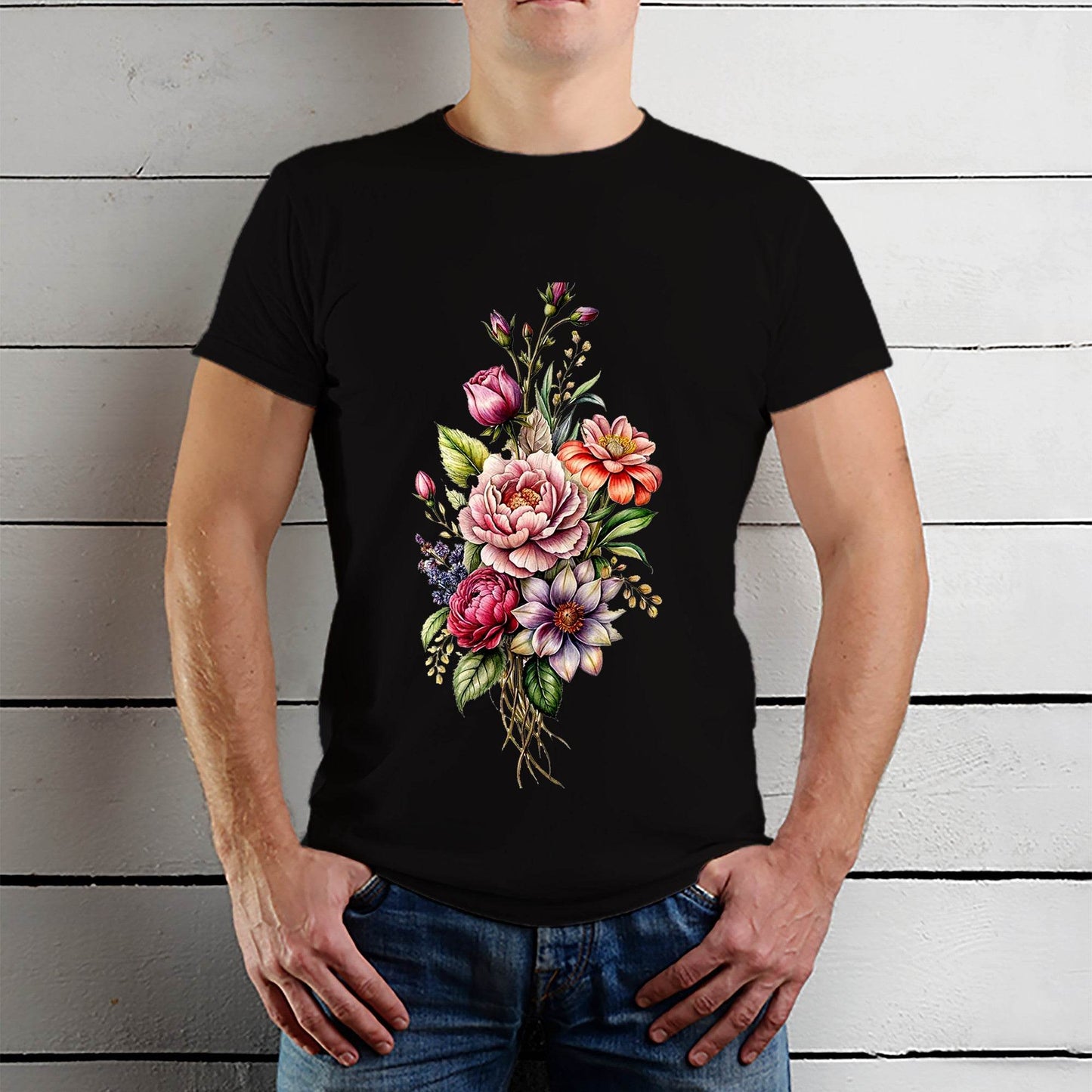 Botanical Flower - Unisex Round Neck Regular Fit 100% Combed Cotton Half Sleeve T-Shirt - Mojilo Mart