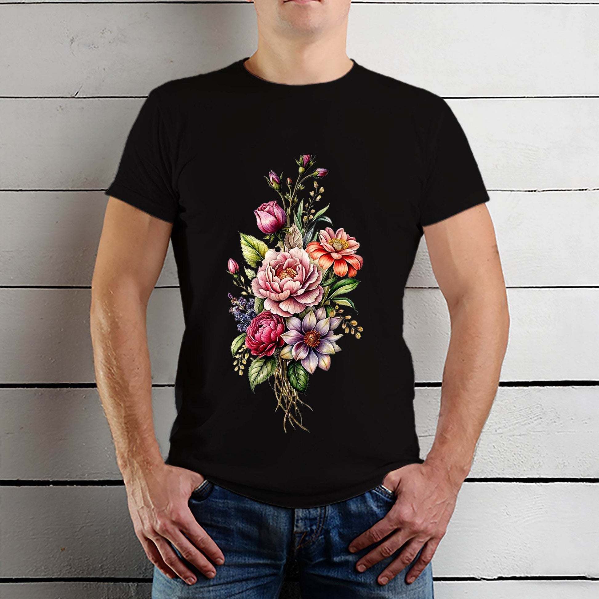 Botanical Flower - Unisex Round Neck Regular Fit 100% Combed Cotton Half Sleeve T-Shirt - Mojilo Mart