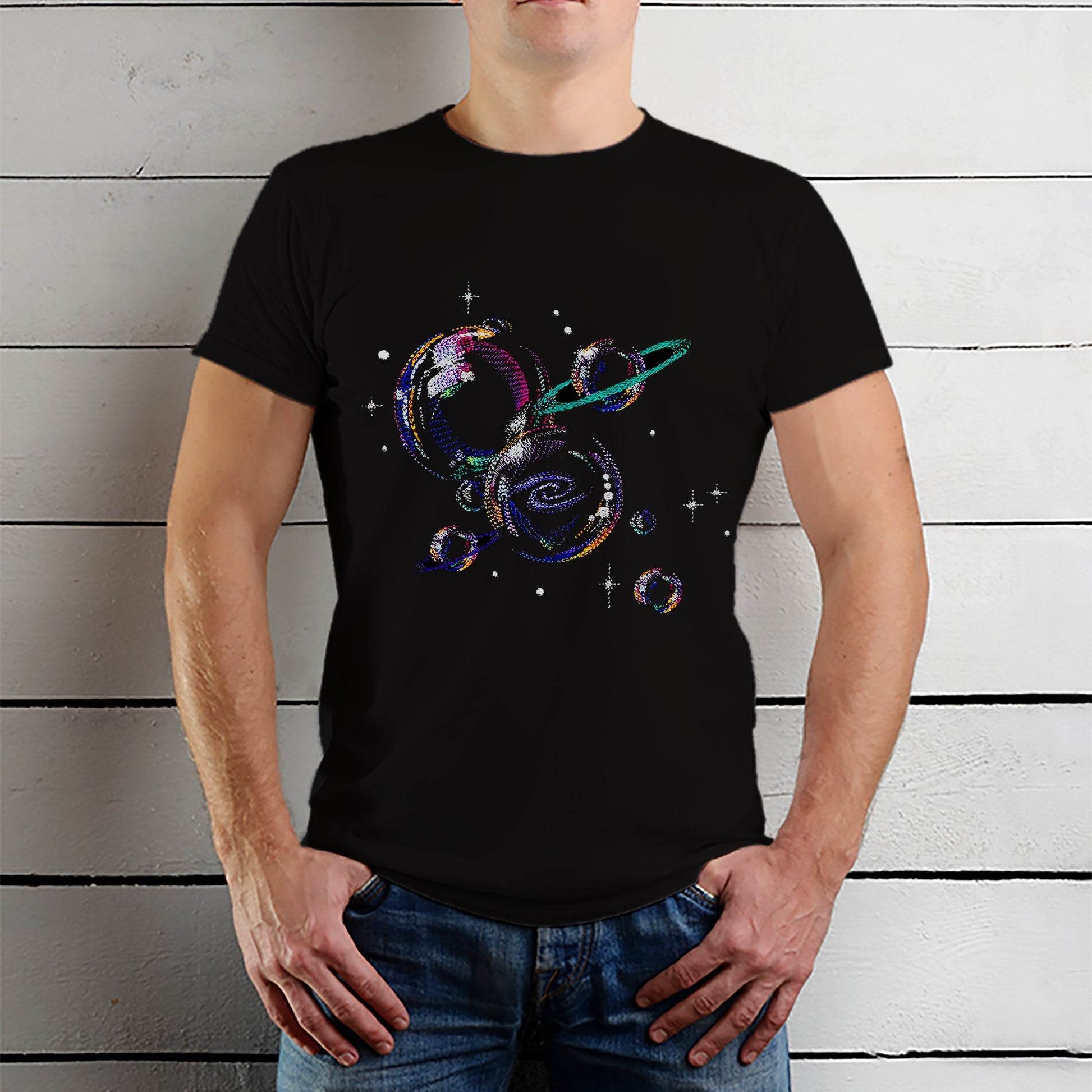 Bubble Planets - Unisex Round Neck Regular Fit 100% Combed Cotton Half Sleeve T-Shirt - Mojilo Mart