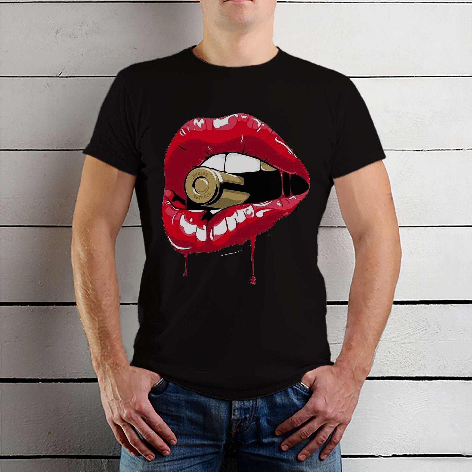 Bullet Bite Red Lip Girly Babe Mouth - Unisex Round Neck Regular Fit 100% Combed Cotton Half Sleeve T-Shirt - Mojilo Mart