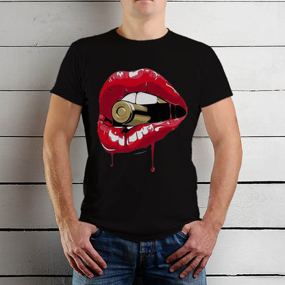 Bullet Bite Red Lip Girly Babe Mouth - Unisex Round Neck Regular Fit 100% Combed Cotton Half Sleeve T-Shirt - Mojilo Mart