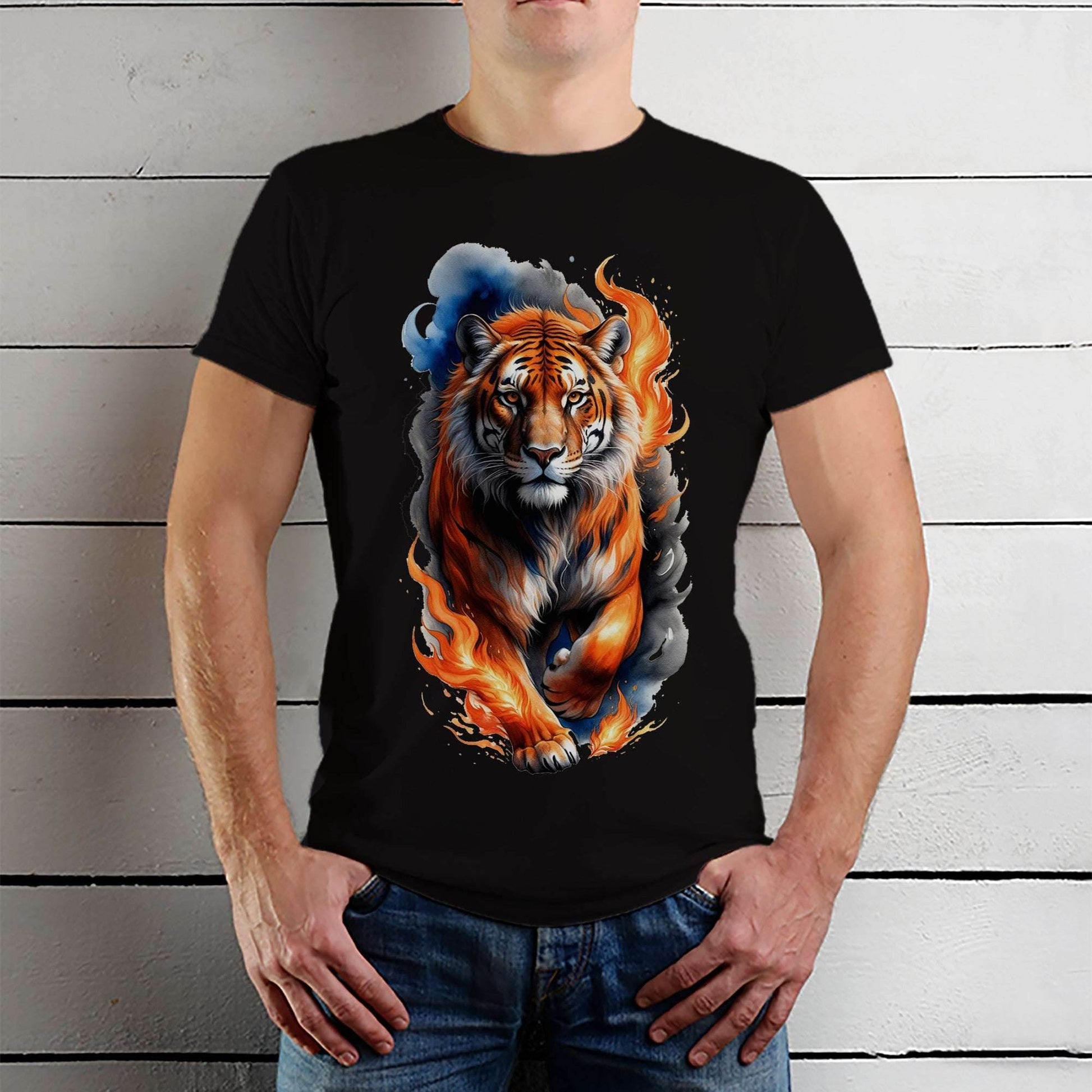 Burning Tiger - Unisex Round Neck Regular Fit 100% Combed Cotton Half Sleeve T-Shirt - Mojilo Mart