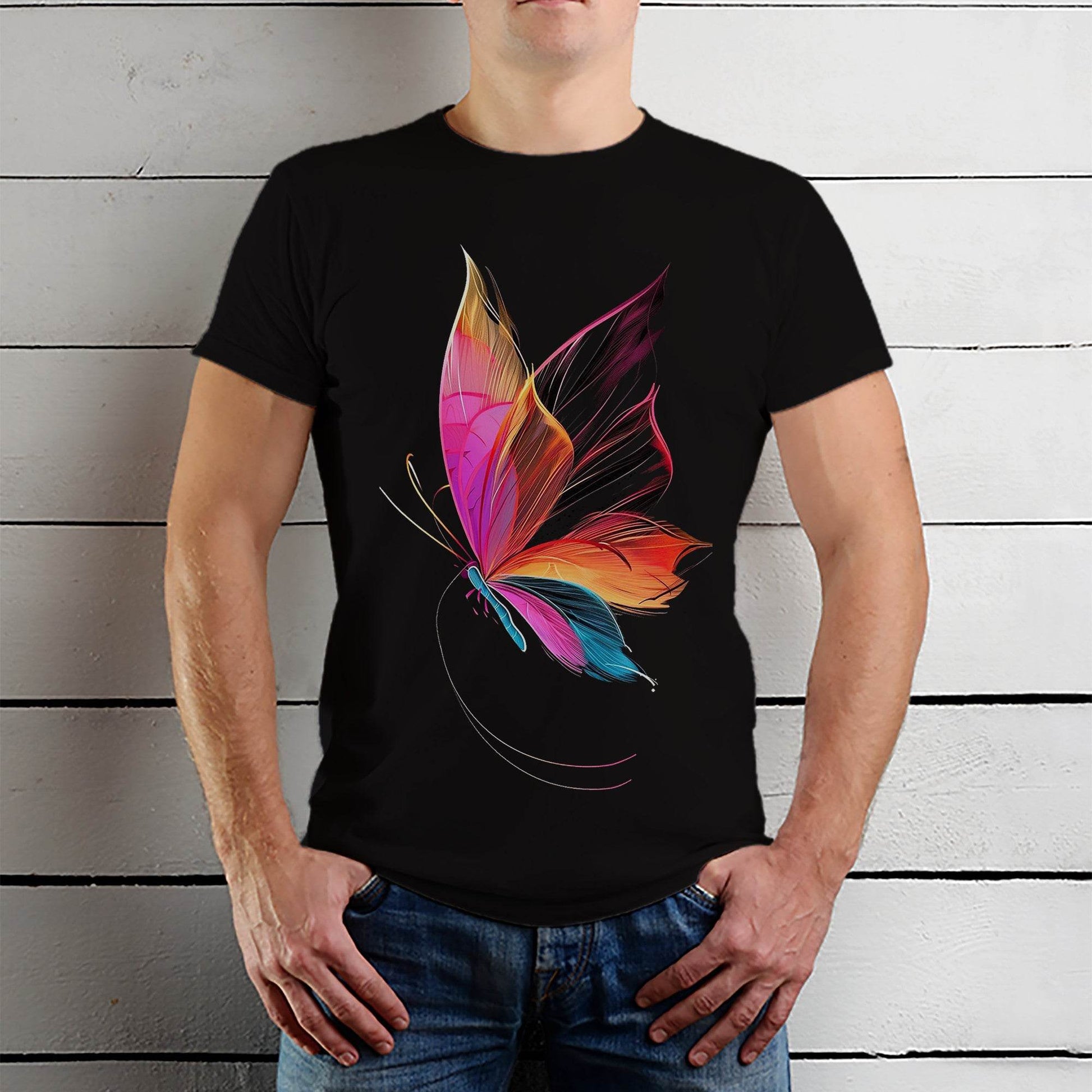 Butterfly Print - Unisex Round Neck Regular Fit 100% Combed Cotton Half Sleeve T-Shirt - Mojilo Mart