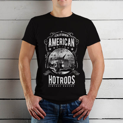 CALIFORNIA AMERICAN HOT RODS VINTAGE RACERS - Unisex Round Neck Regular Fit 100% Combed Cotton Half Sleeve T-Shirt - Mojilo Mart