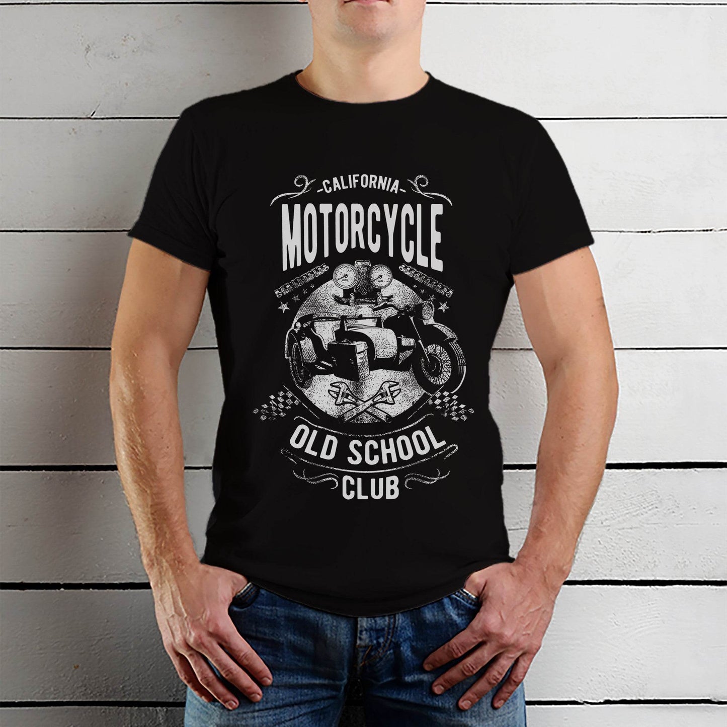 CALIFORNIA MOTORCYCLE OLD SCHOOL CLUB - Unisex Round Neck Regular Fit 100% Combed Cotton Half Sleeve T-Shirt - Mojilo Mart