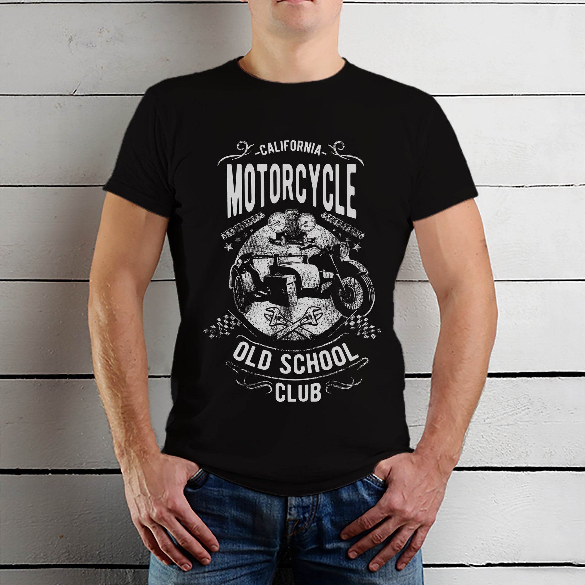 CALIFORNIA MOTORCYCLE OLD SCHOOL CLUB - Unisex Round Neck Regular Fit 100% Combed Cotton Half Sleeve T-Shirt - Mojilo Mart