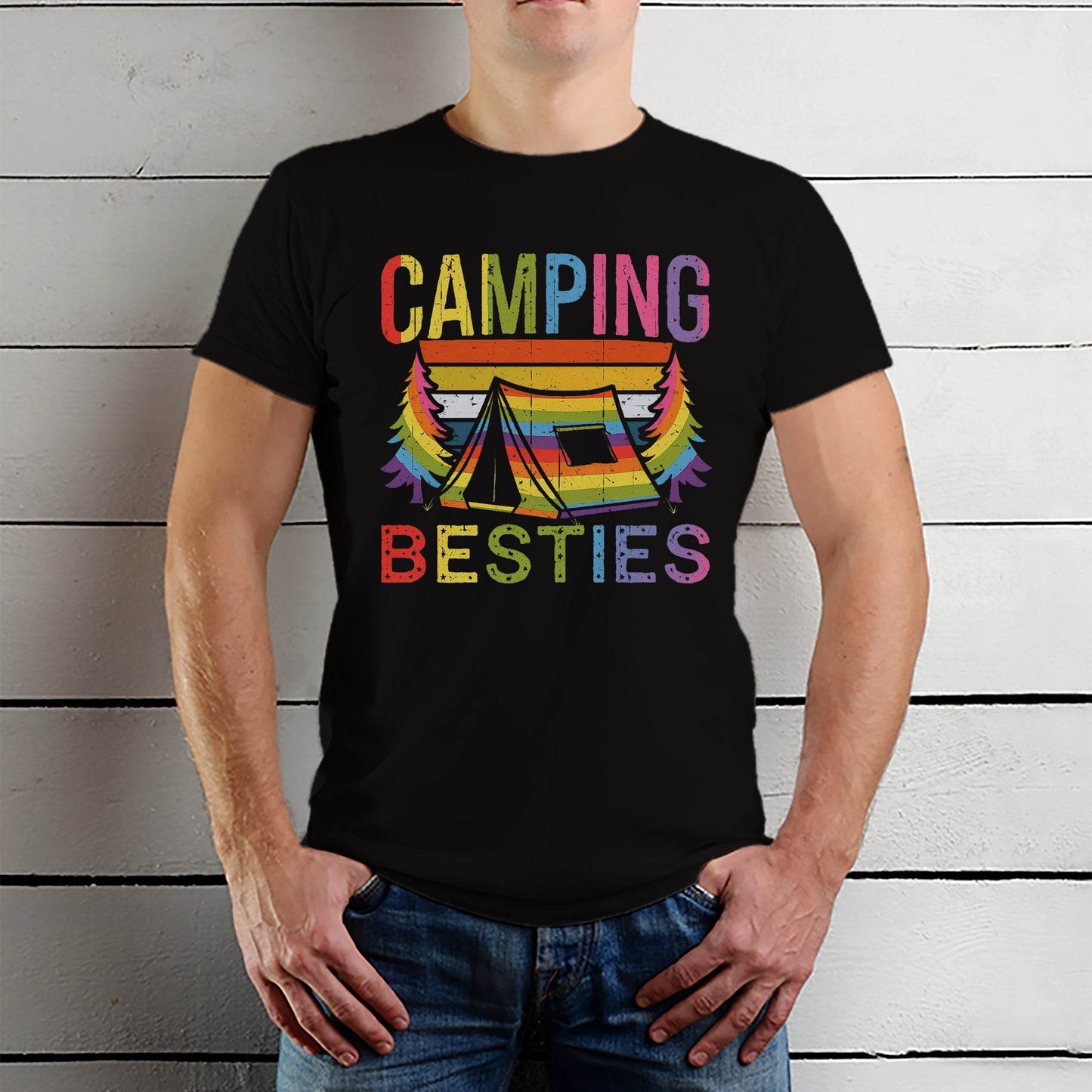 CAMPING BESTIES - Unisex Round Neck Regular Fit 100% Combed Cotton Half Sleeve T-Shirt - Mojilo Mart