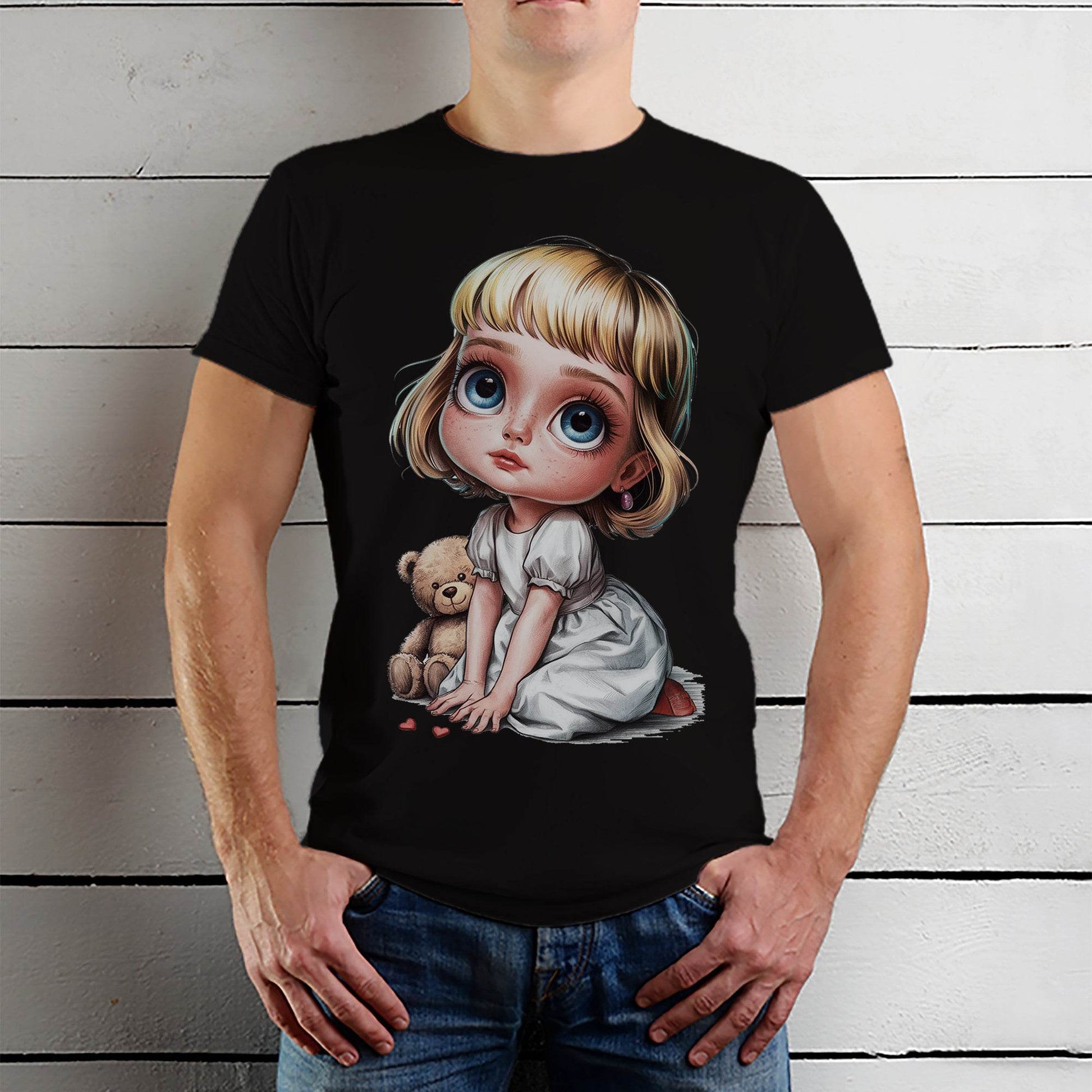 Cartoon Girl with Dog - Unisex Round Neck Regular Fit 100% Combed Cotton Half Sleeve T-Shirt - Mojilo Mart