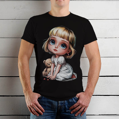 Cartoon Girl with Dog - Unisex Round Neck Regular Fit 100% Combed Cotton Half Sleeve T-Shirt - Mojilo Mart