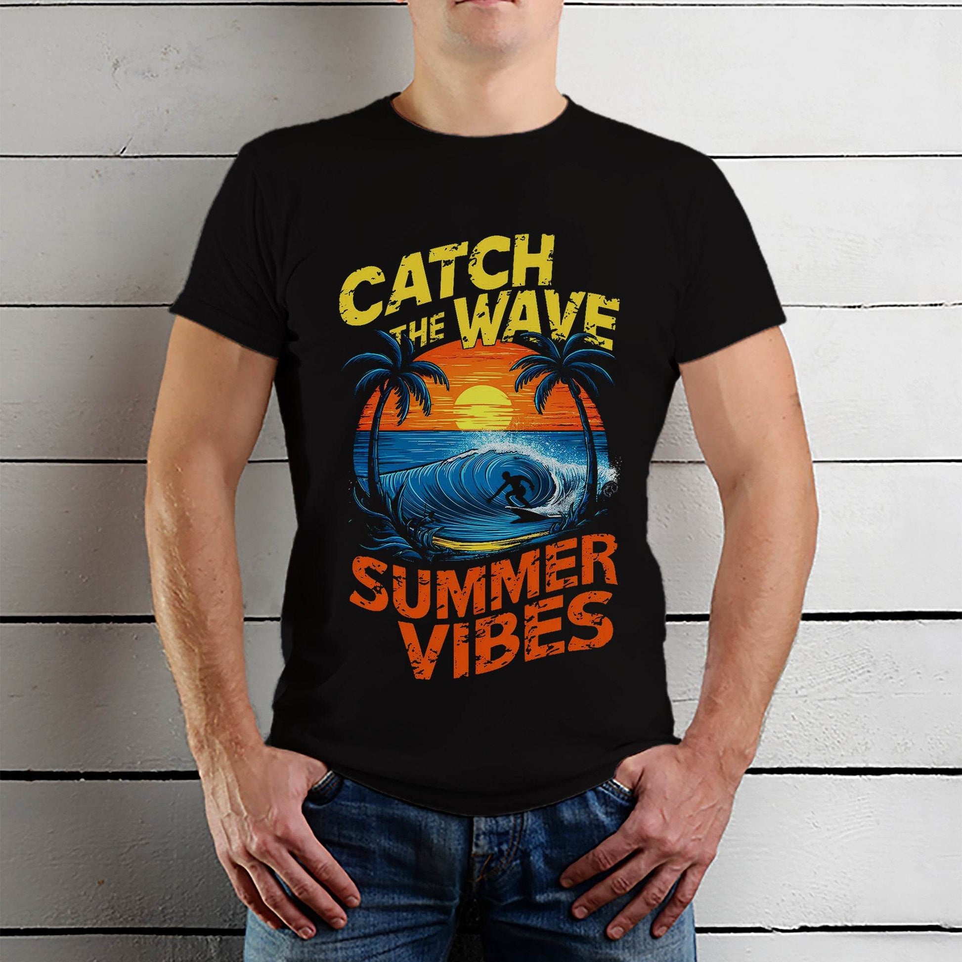 Catch the Wave Summer Vibes - Unisex Round Neck Regular Fit 100% Combed Cotton Half Sleeve T-Shirt - Mojilo Mart