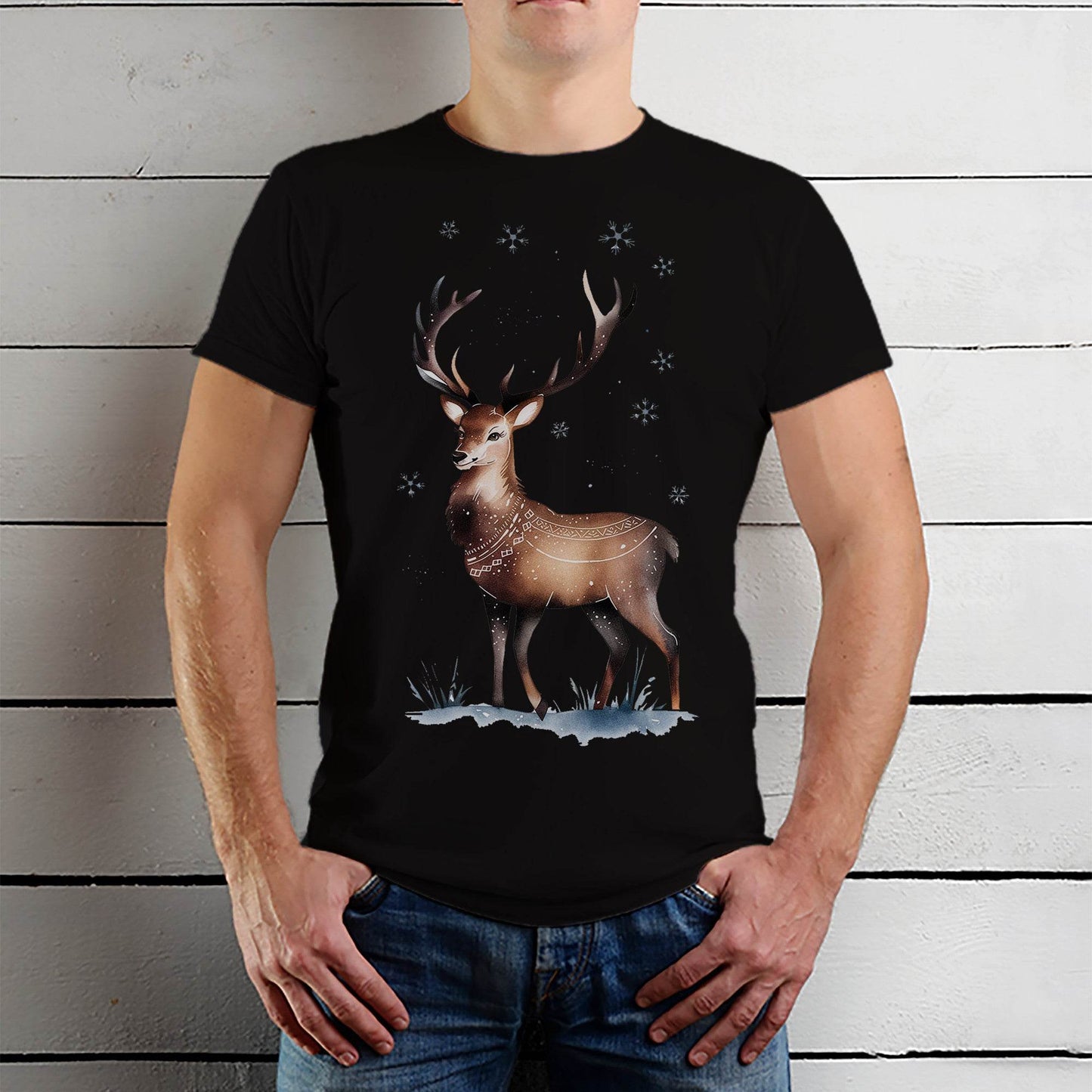 Cheerful Reindeer Graphic for Holiday - Unisex Round Neck Regular Fit 100% Combed Cotton Half Sleeve T-Shirt - Mojilo Mart