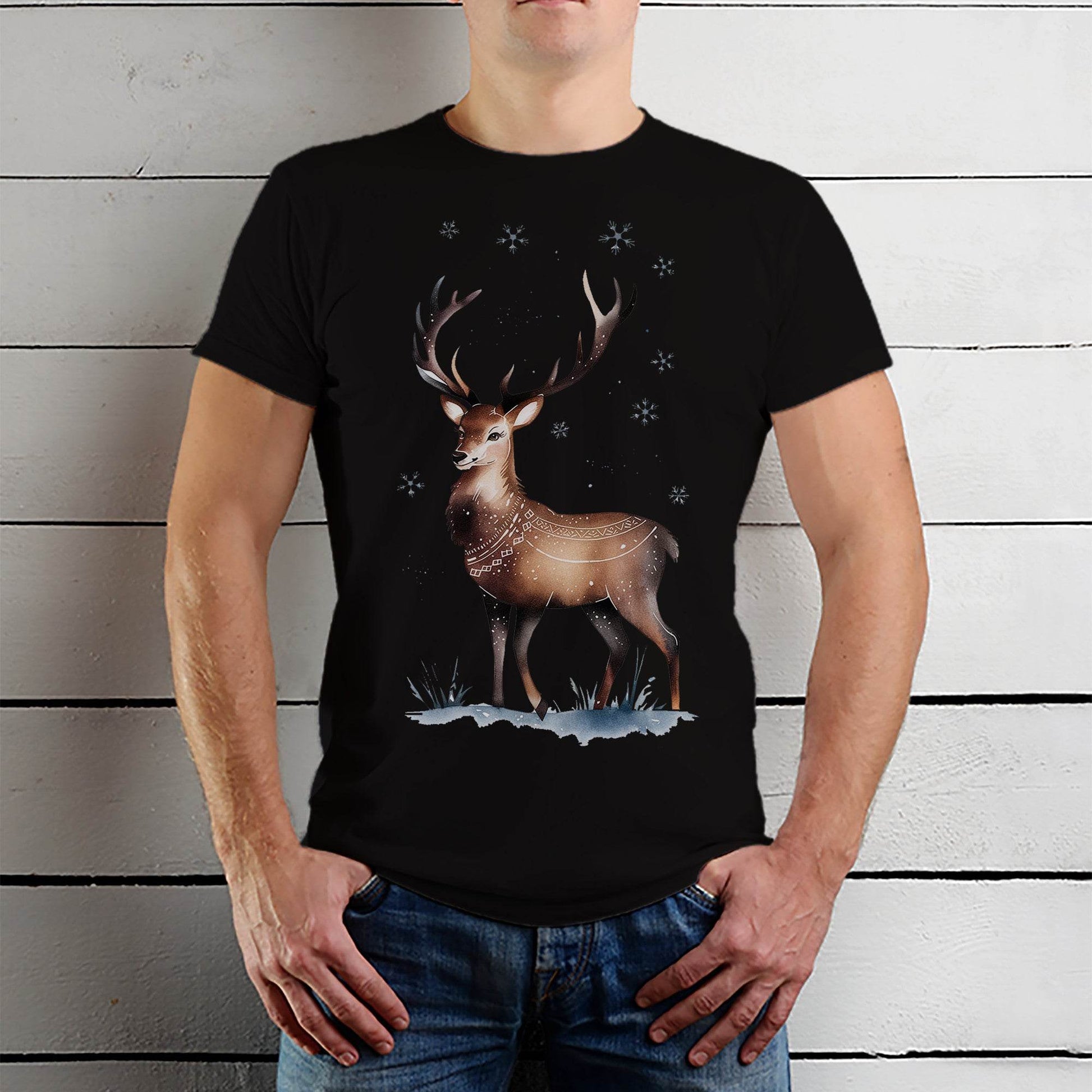 Cheerful Reindeer Graphic for Holiday - Unisex Round Neck Regular Fit 100% Combed Cotton Half Sleeve T-Shirt - Mojilo Mart