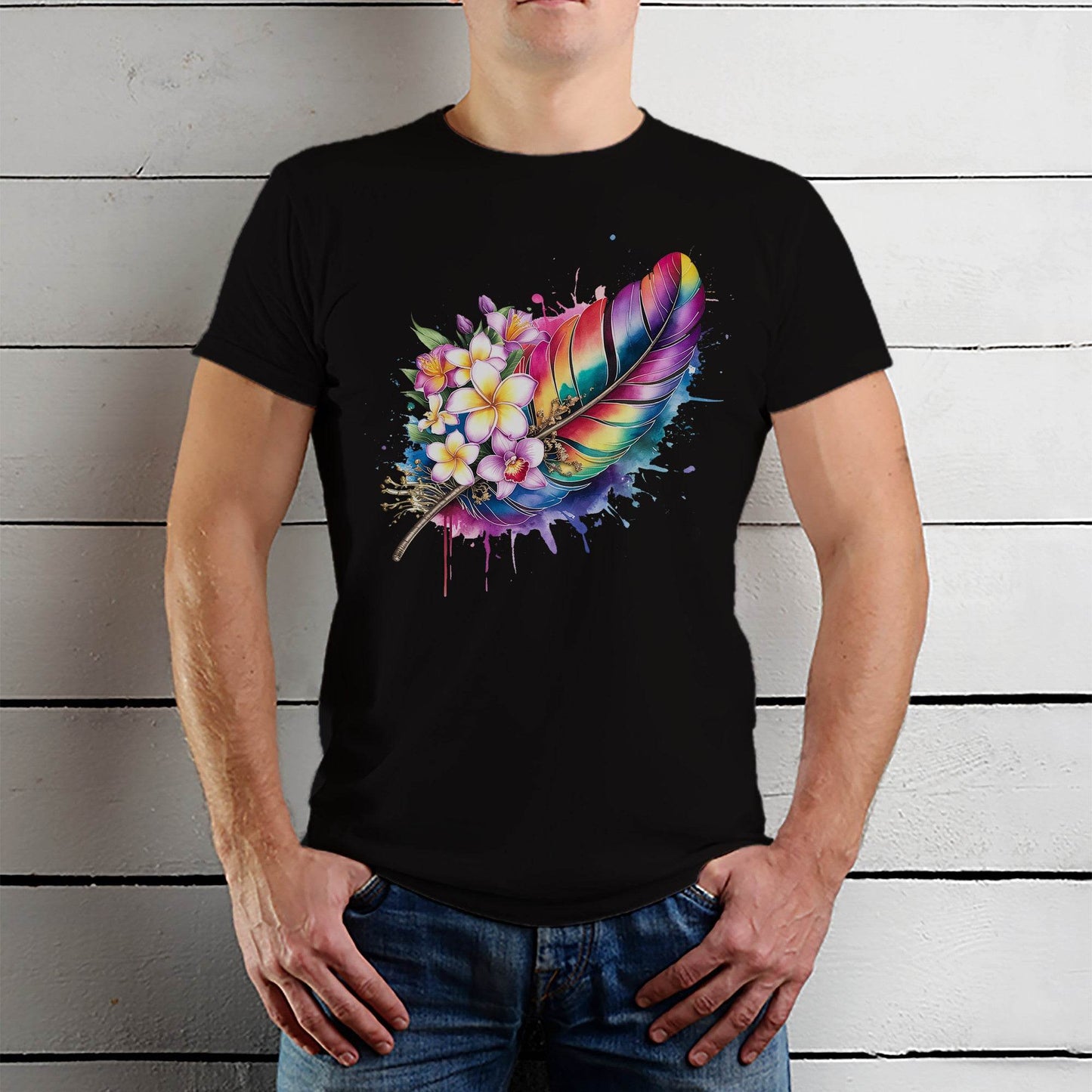 Colorful Feathers - Unisex Round Neck Regular Fit 100% Combed Cotton Half Sleeve T-Shirt - Mojilo Mart