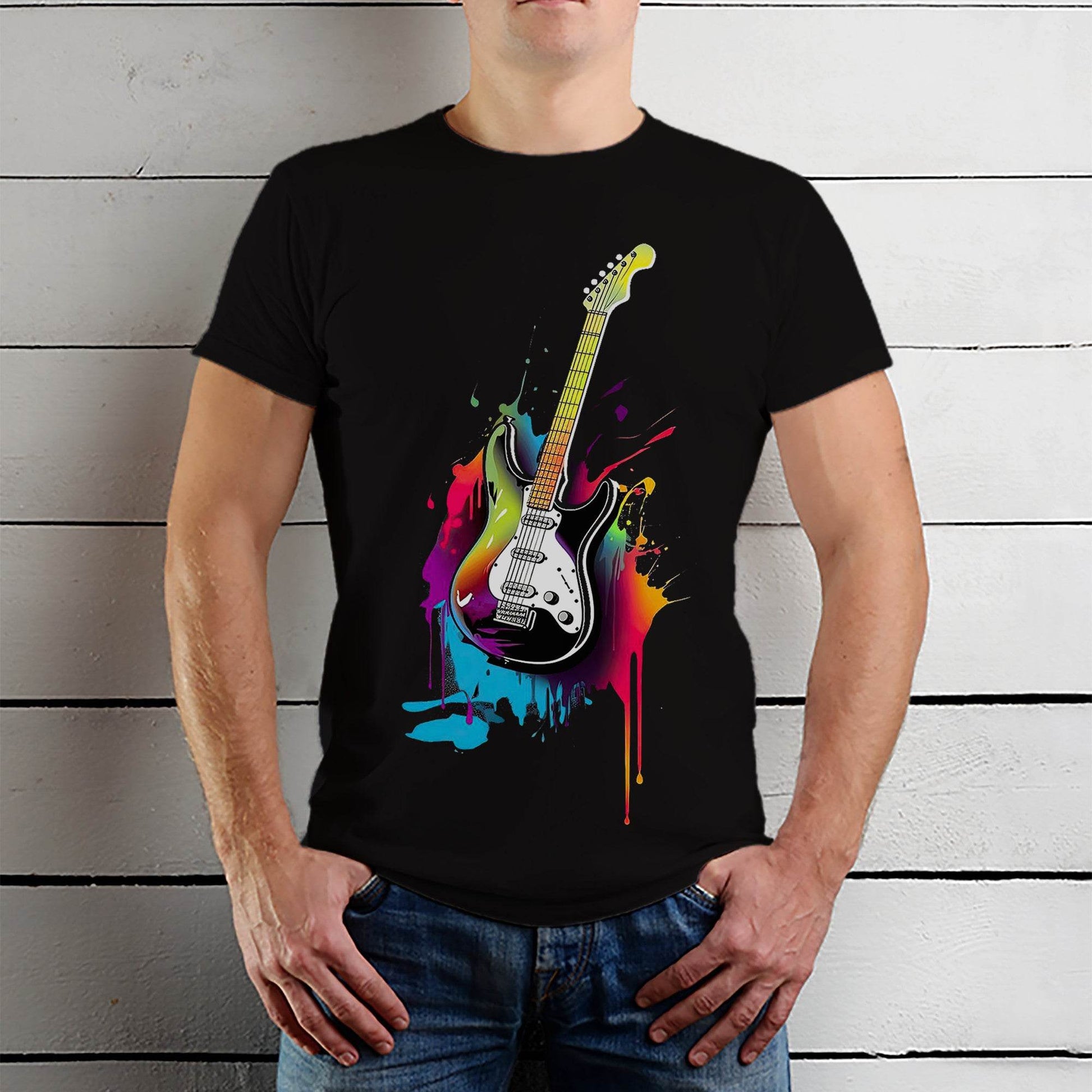 Colorful Guitar Music Instrument - Unisex Round Neck Regular Fit 100% Combed Cotton Half Sleeve T-Shirt - Mojilo Mart