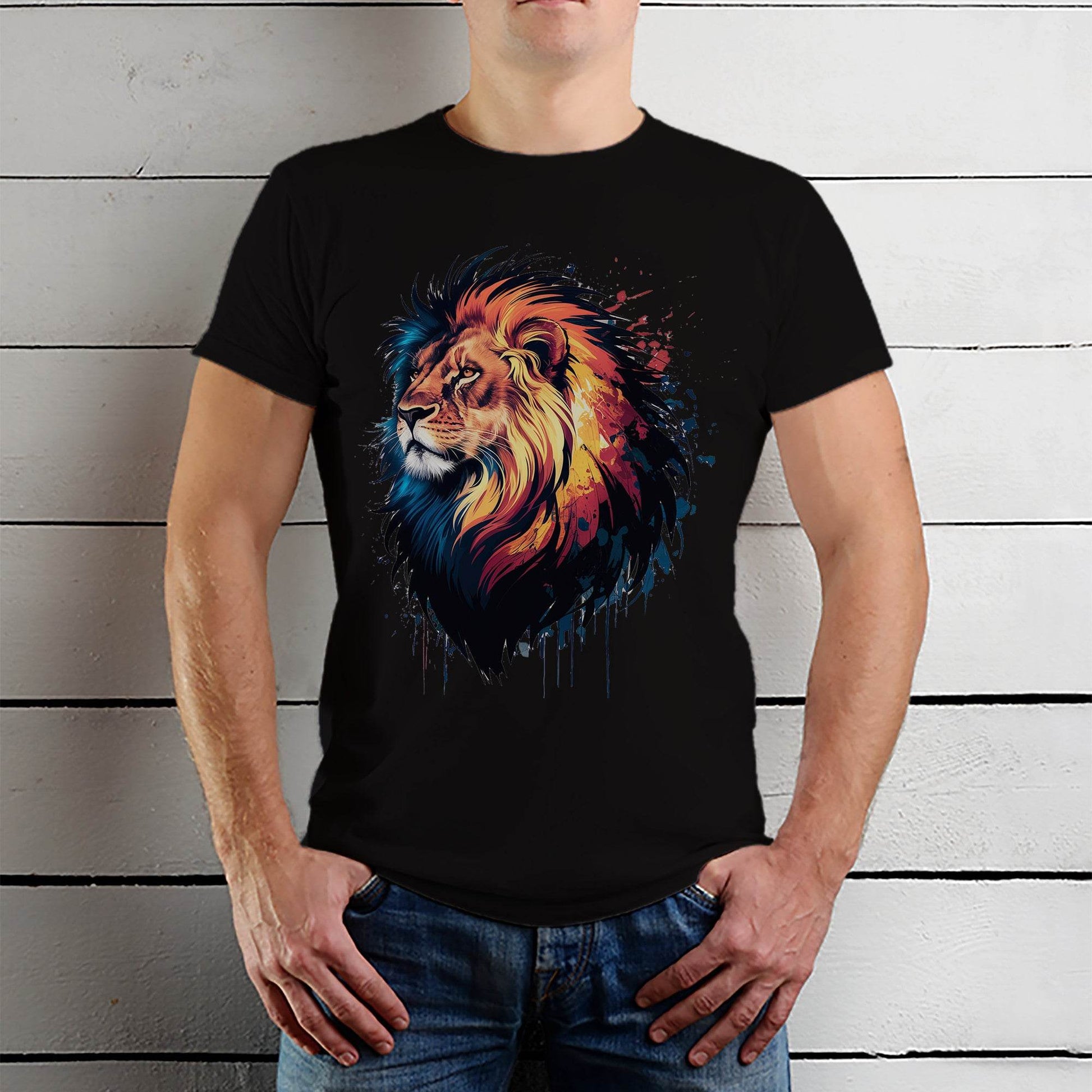 Colorful Lion Head Graphic - Unisex Round Neck Regular Fit 100% Combed Cotton Half Sleeve T-Shirt - Mojilo Mart