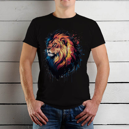 Colorful Lion Head Graphic - Unisex Round Neck Regular Fit 100% Combed Cotton Half Sleeve T-Shirt - Mojilo Mart