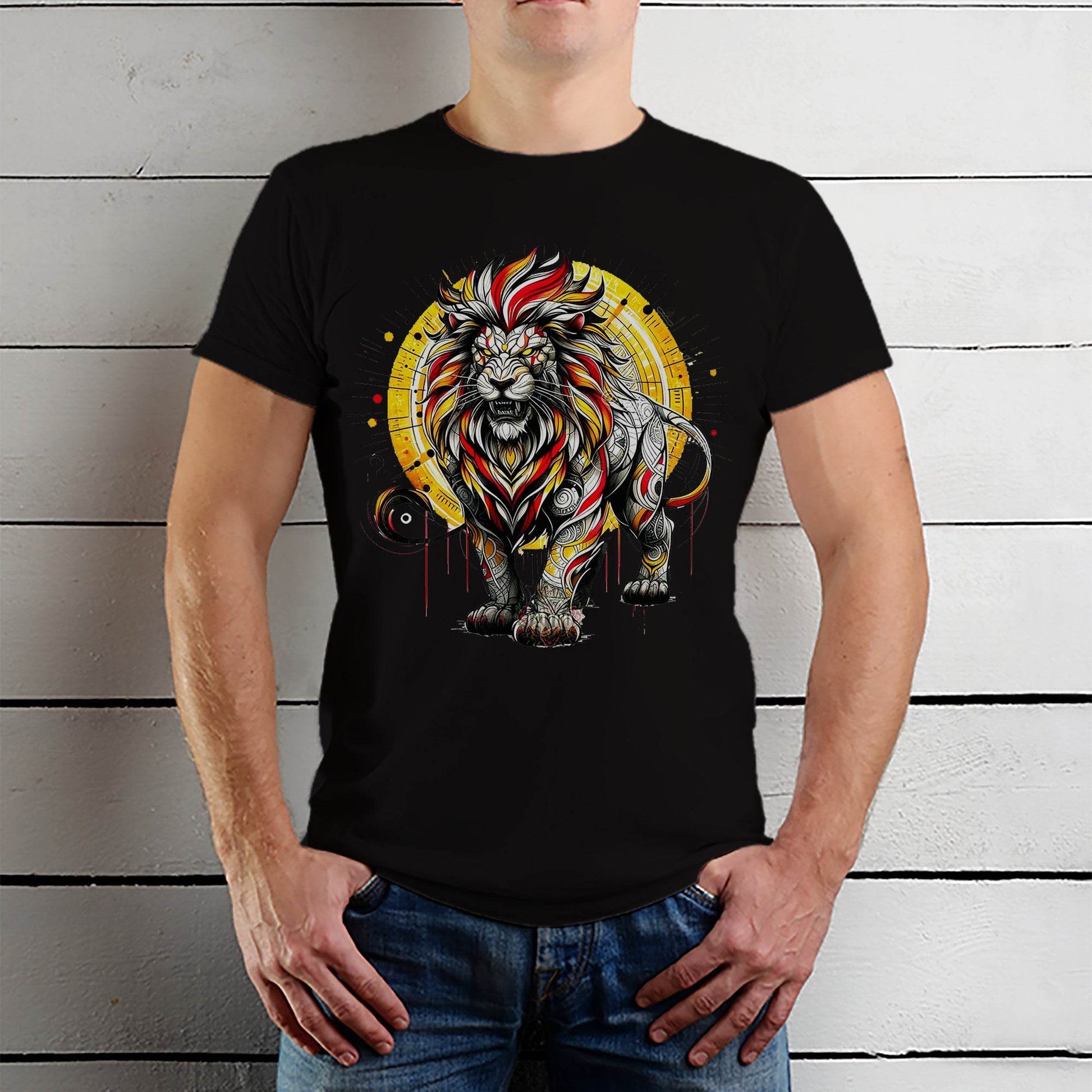 Colorful Lion Head line Art - Unisex Round Neck Regular Fit 100% Combed Cotton Half Sleeve T-Shirt - Mojilo Mart