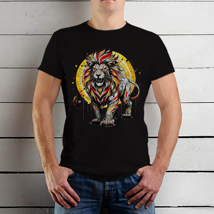 Colorful Lion Head line Art - Unisex Round Neck Regular Fit 100% Combed Cotton Half Sleeve T-Shirt - Mojilo Mart