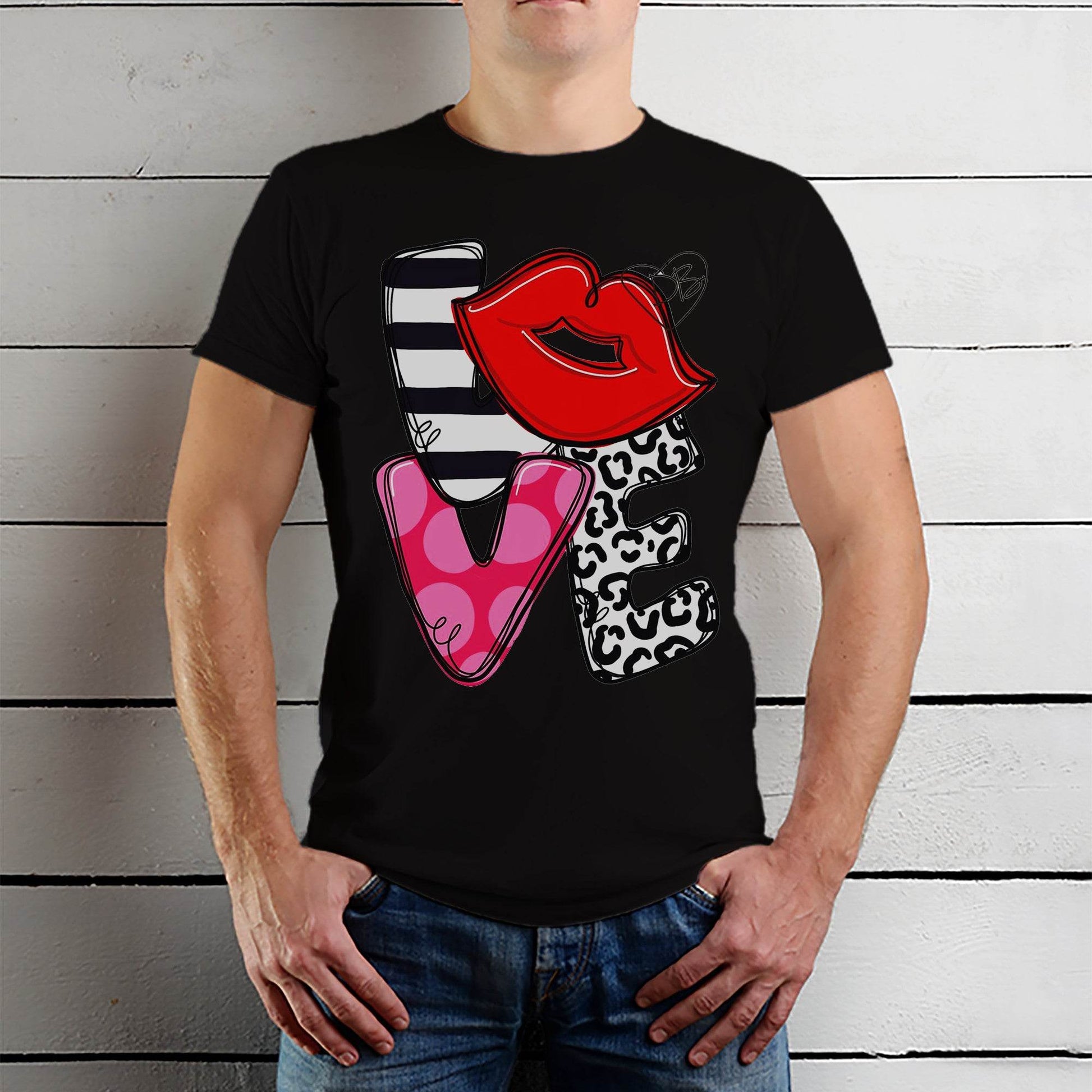Colorful Love Graphic Kiss - Unisex Round Neck Regular Fit 100% Combed Cotton Half Sleeve T-Shirt - Mojilo Mart
