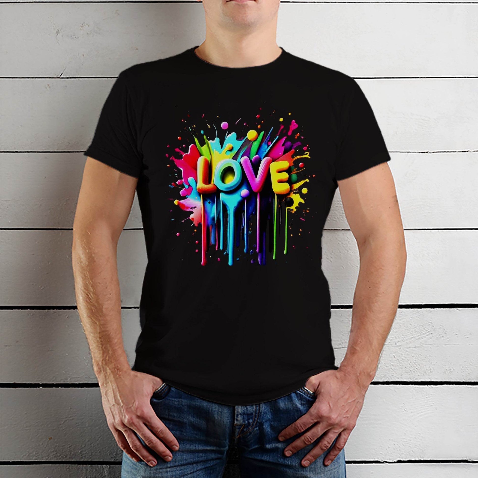 Colorful Love Word Art with Hearts - Unisex Round Neck Regular Fit 100% Combed Cotton Half Sleeve T-Shirt - Mojilo Mart