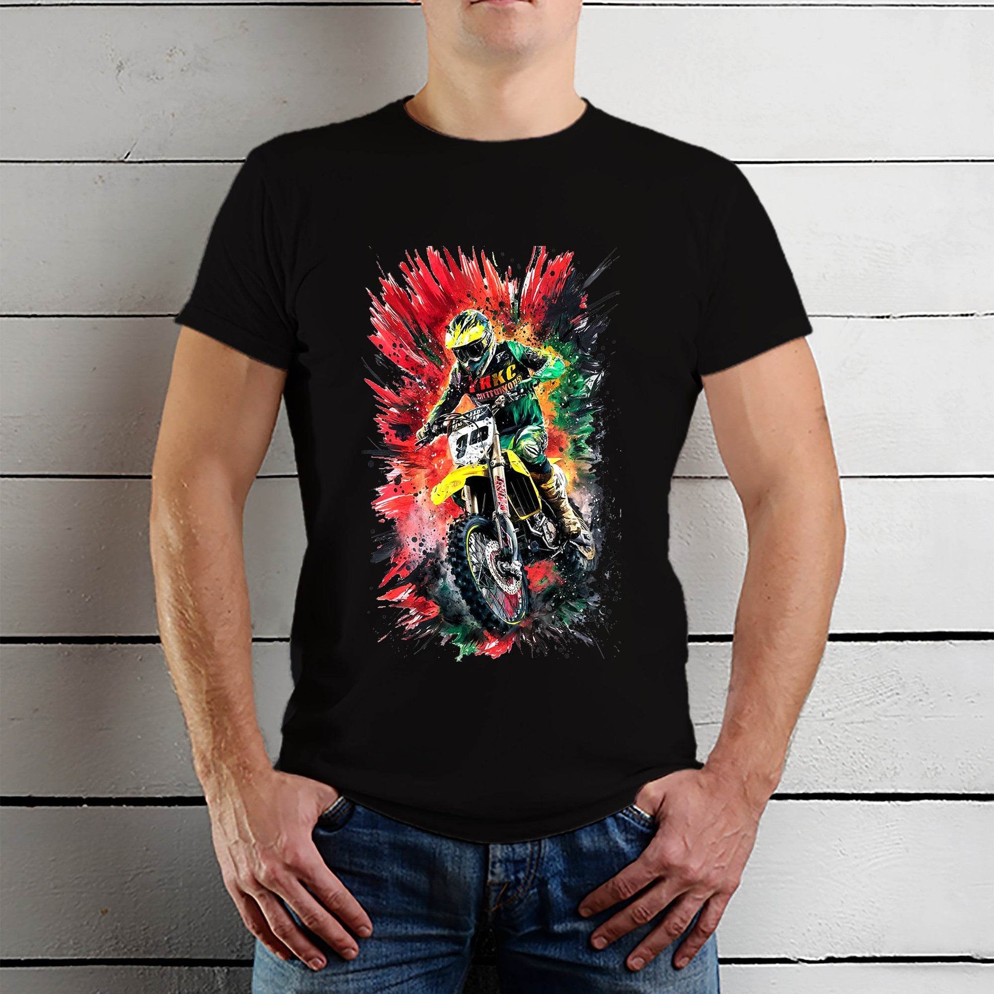 Colorful Motocross rider - Unisex Round Neck Regular Fit 100% Combed Cotton Half Sleeve T-Shirt - Mojilo Mart