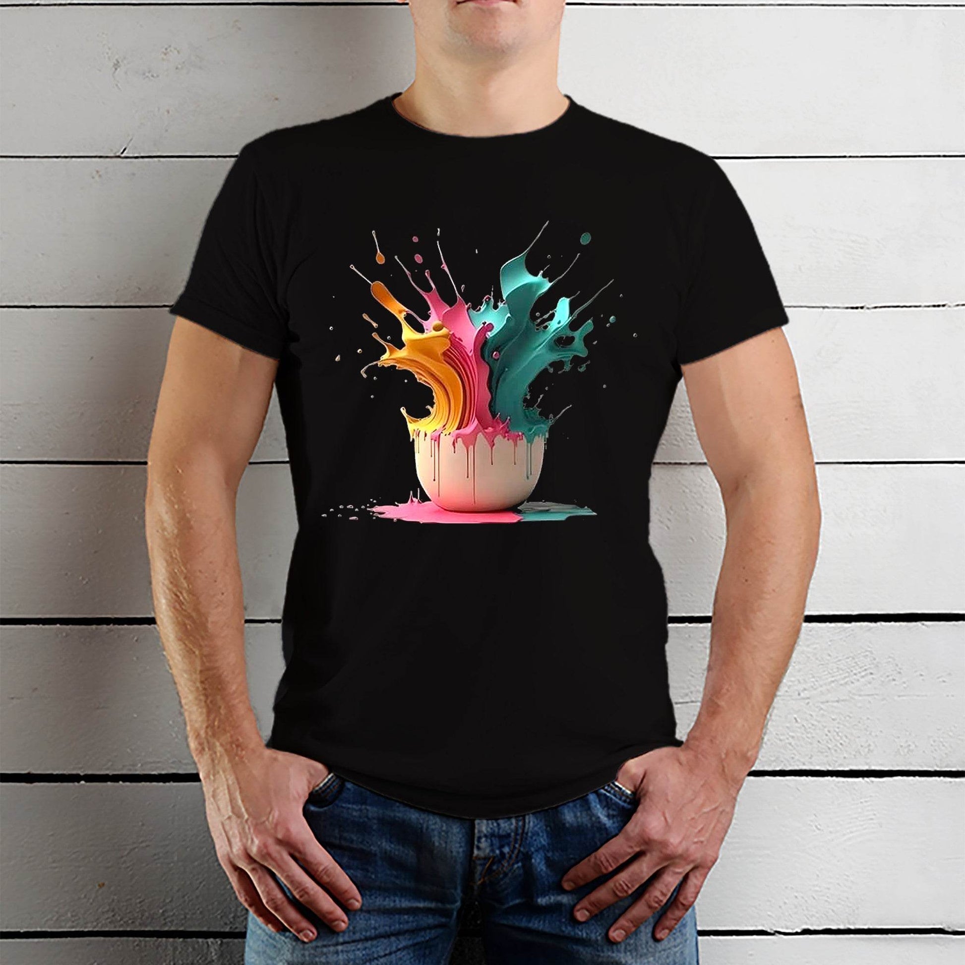Colorful Paint Splatter - Unisex Round Neck Regular Fit 100% Combed Cotton Half Sleeve T-Shirt - Mojilo Mart