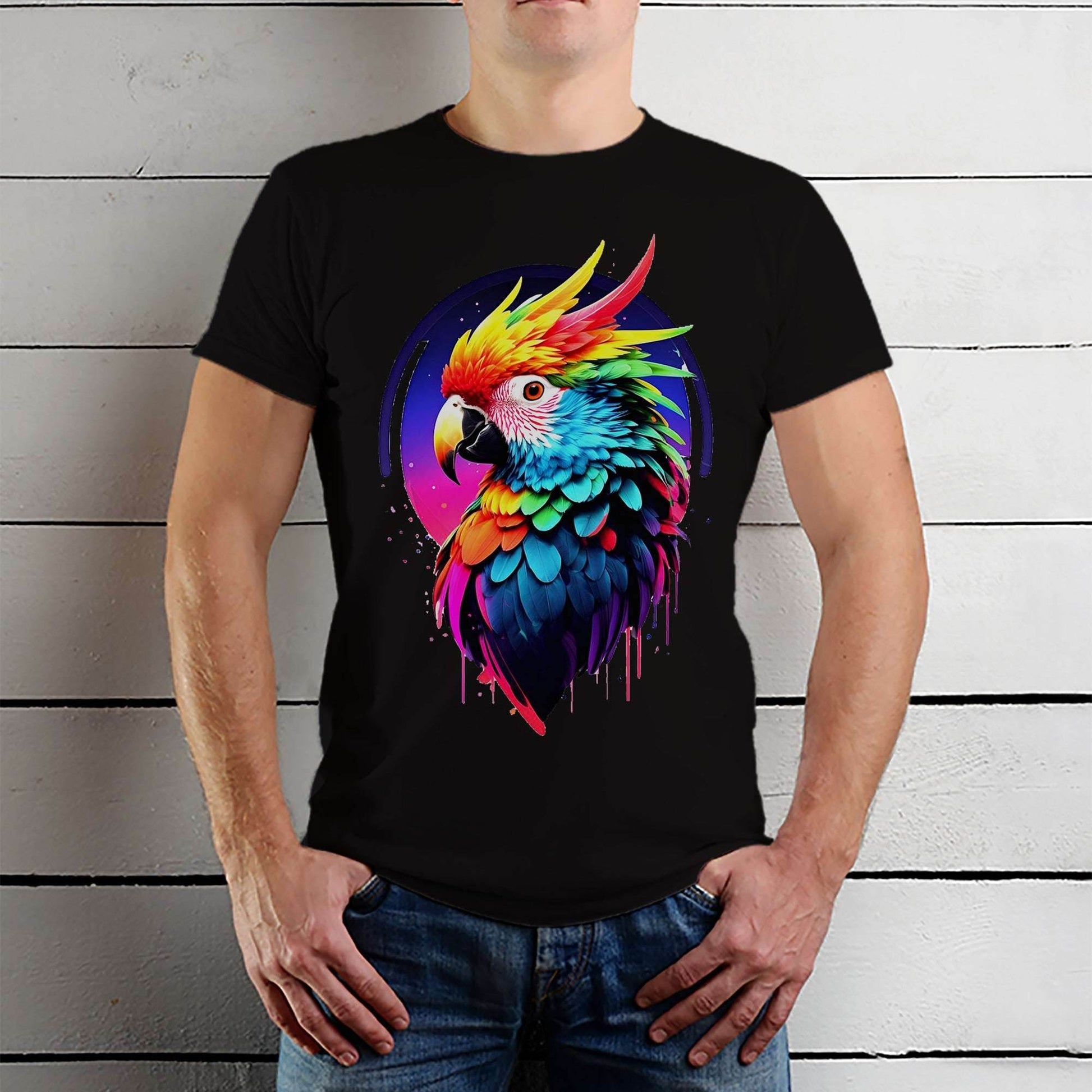Colorful Parrot - Unisex Round Neck Regular Fit 100% Combed Cotton Half Sleeve T-Shirt - Mojilo Mart