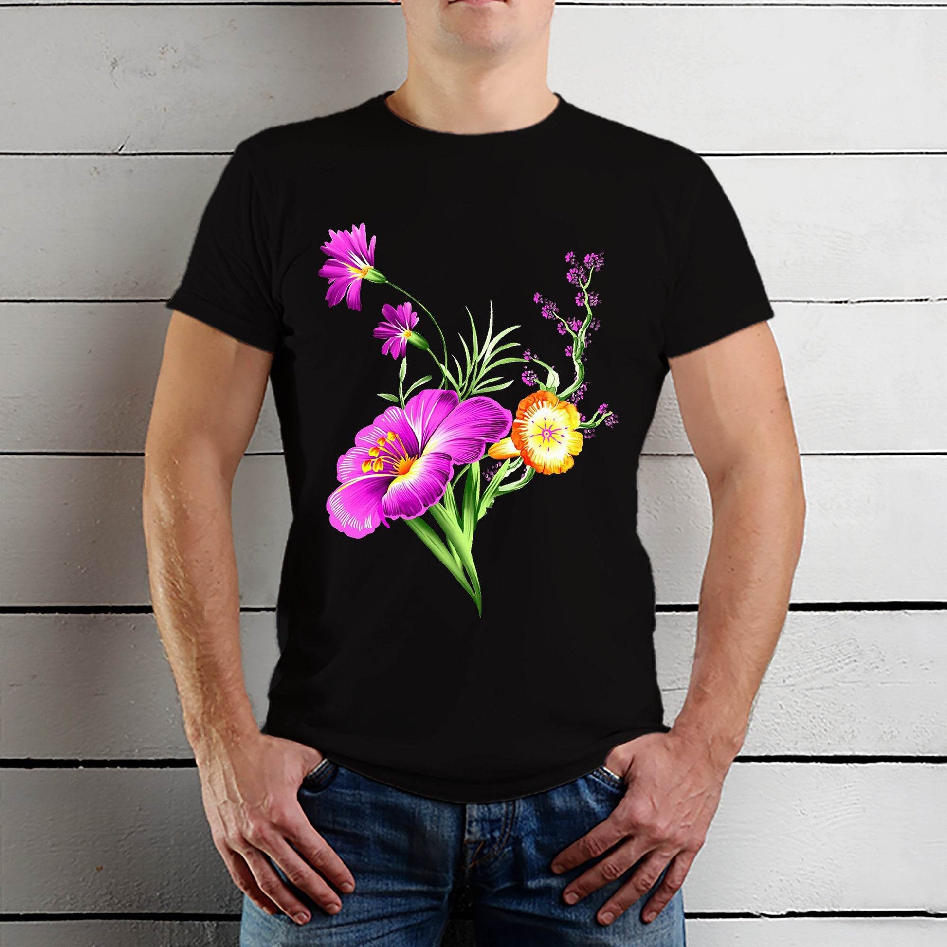 Colorful Wildflower - Unisex Round Neck Regular Fit 100% Combed Cotton Half Sleeve T-Shirt - Mojilo Mart