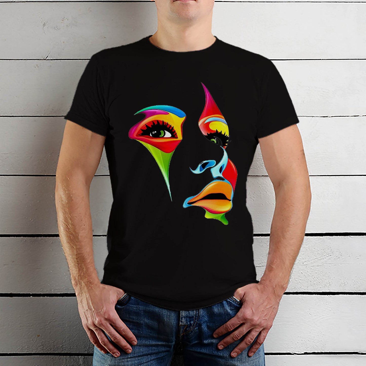 Colorful Woman Face - Unisex Round Neck Regular Fit 100% Combed Cotton Half Sleeve T-Shirt - Mojilo Mart