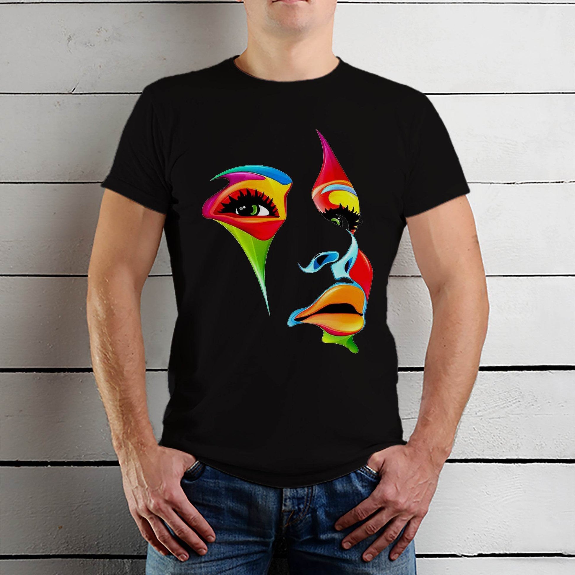Colorful Woman Face - Unisex Round Neck Regular Fit 100% Combed Cotton Half Sleeve T-Shirt - Mojilo Mart