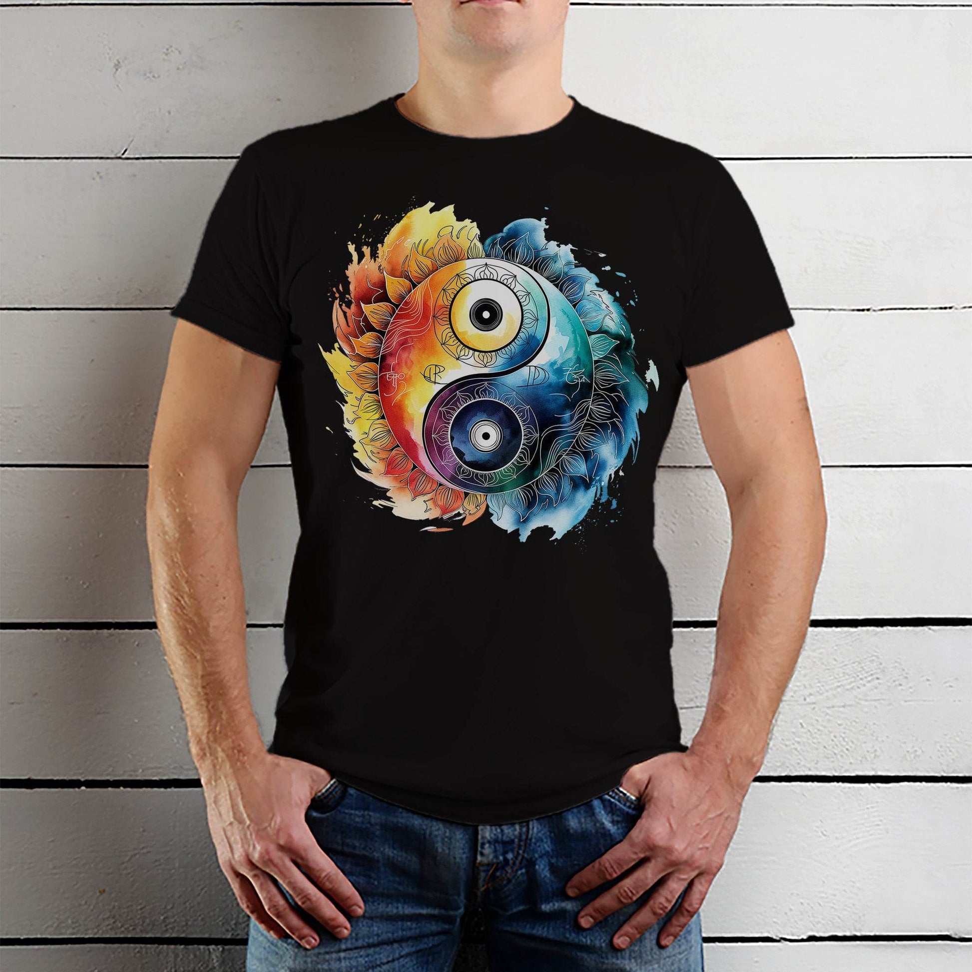 Colorful Yin Yang Symbol - Unisex Round Neck Regular Fit 100% Combed Cotton Half Sleeve T-Shirt - Mojilo Mart