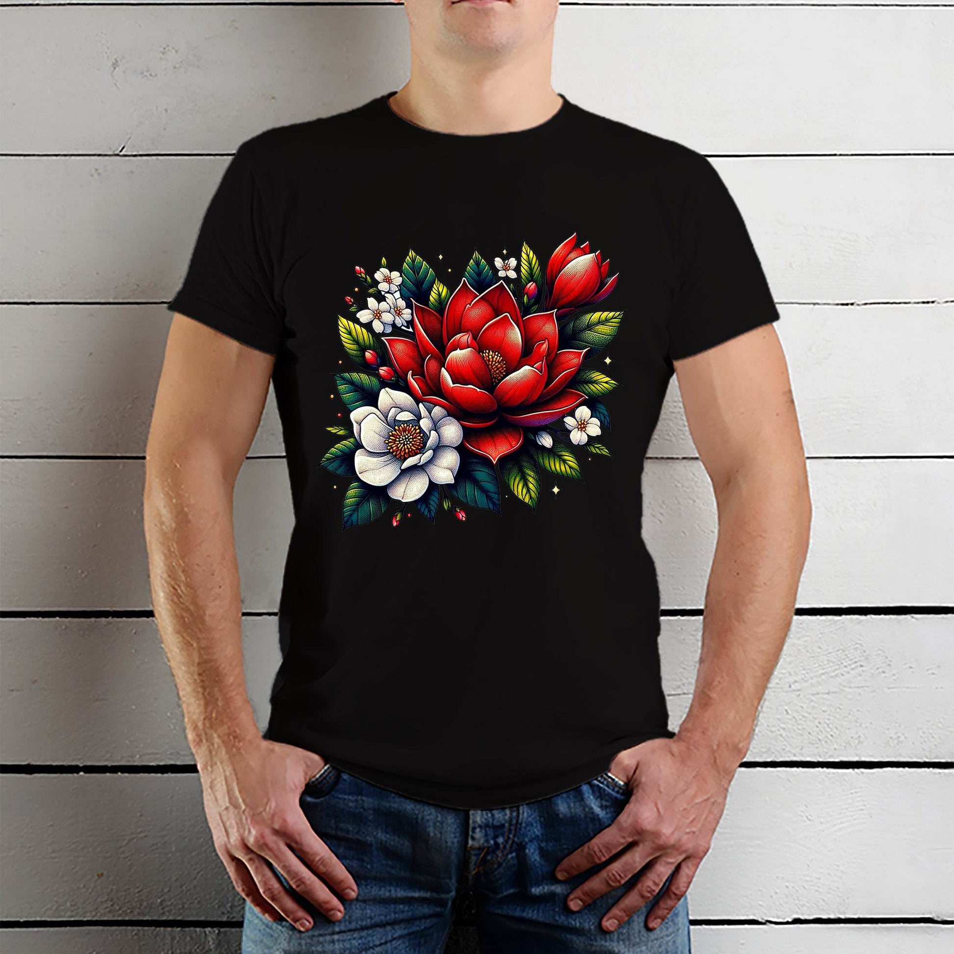 Colorful lotus flower design - Unisex Round Neck Regular Fit 100% Combed Cotton Half Sleeve T-Shirt - Mojilo Mart