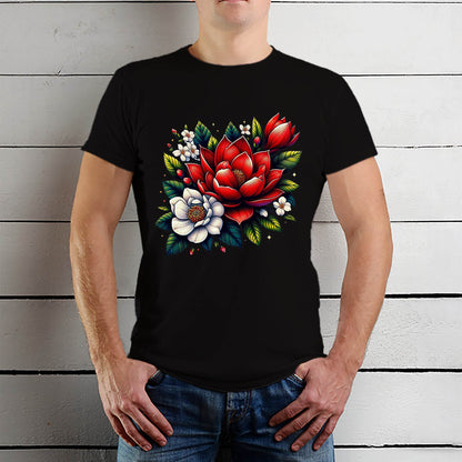Colorful lotus flower design - Unisex Round Neck Regular Fit 100% Combed Cotton Half Sleeve T-Shirt - Mojilo Mart