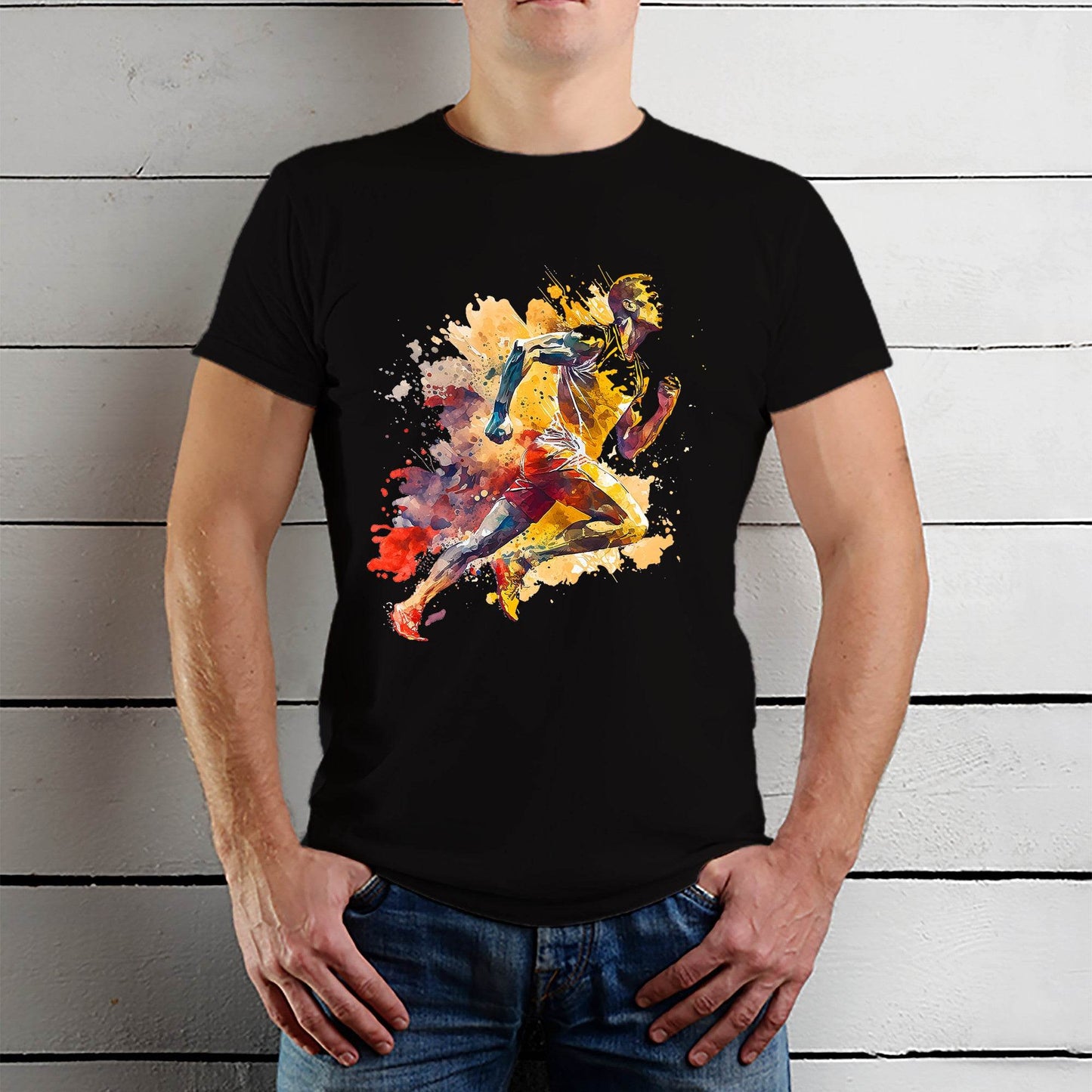 Colorful vector runner silhouette - Unisex Round Neck Regular Fit 100% Combed Cotton Half Sleeve T-Shirt - Mojilo Mart
