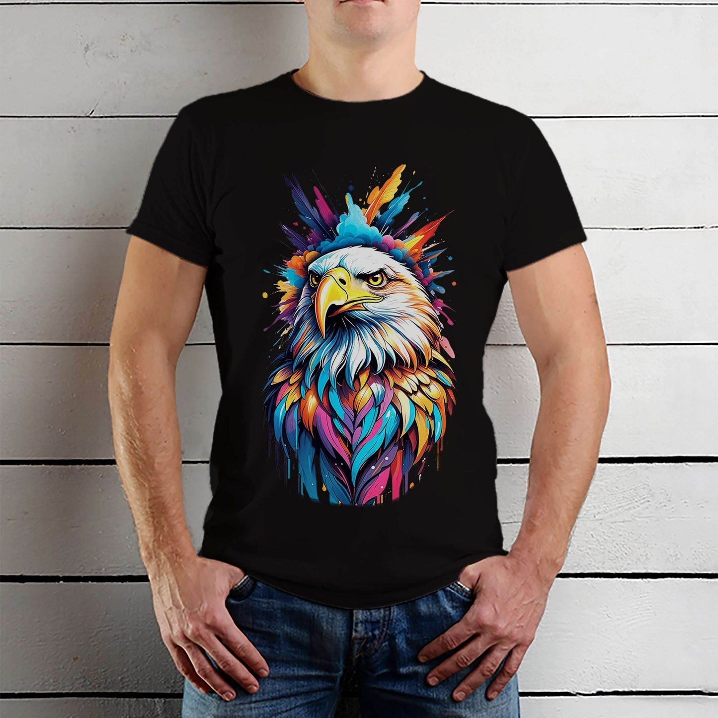 Colorfull Eagle Graphic - Unisex Round Neck Regular Fit 100% Combed Cotton Half Sleeve T-Shirt - Mojilo Mart