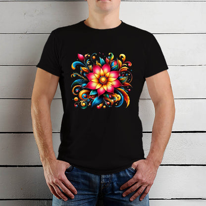 Colourful Beautiful Flowers Design - Unisex Round Neck Regular Fit 100% Combed Cotton Half Sleeve T-Shirt - Mojilo Mart