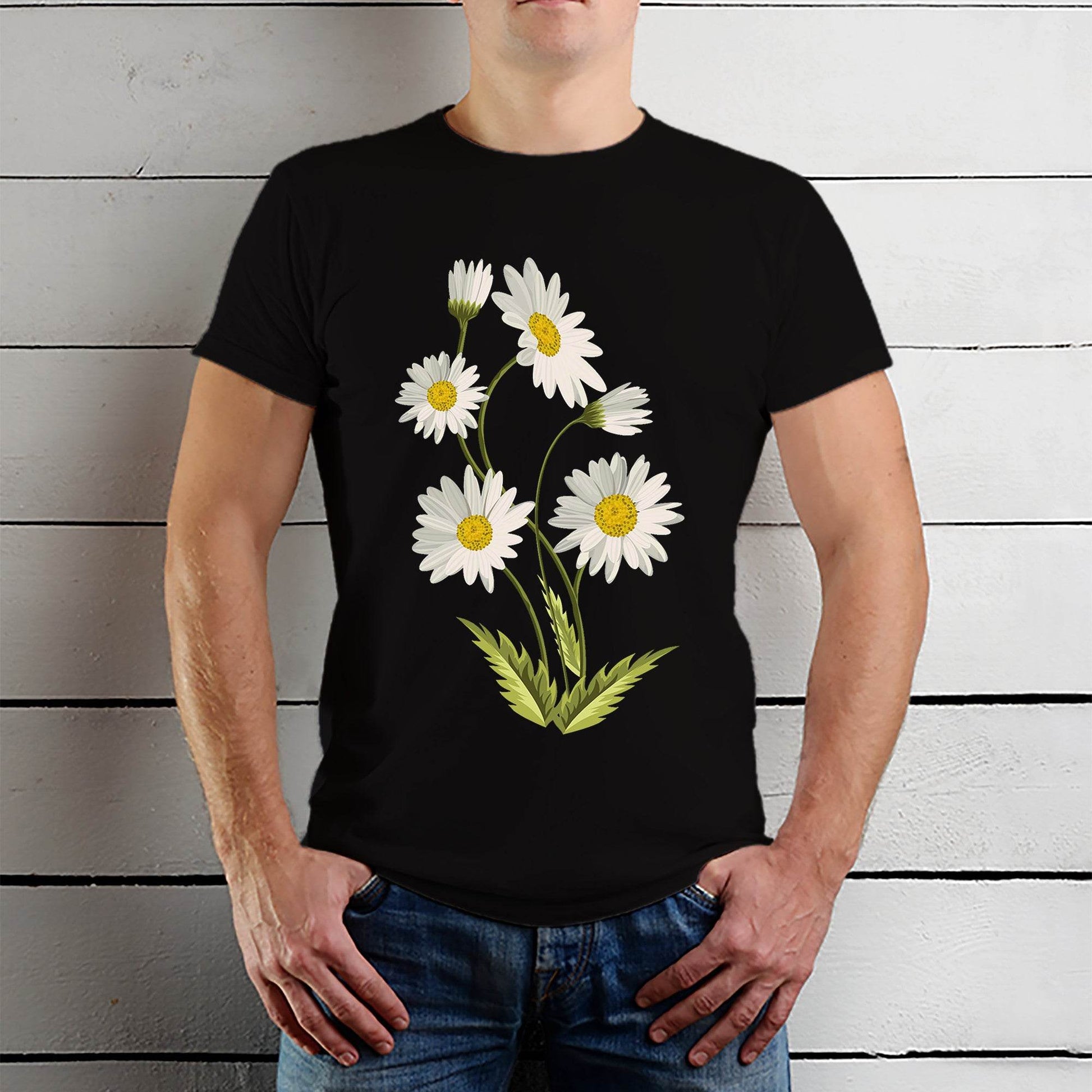 Daisy Flower - Unisex Round Neck Regular Fit 100% Combed Cotton Half Sleeve T-Shirt - Mojilo Mart