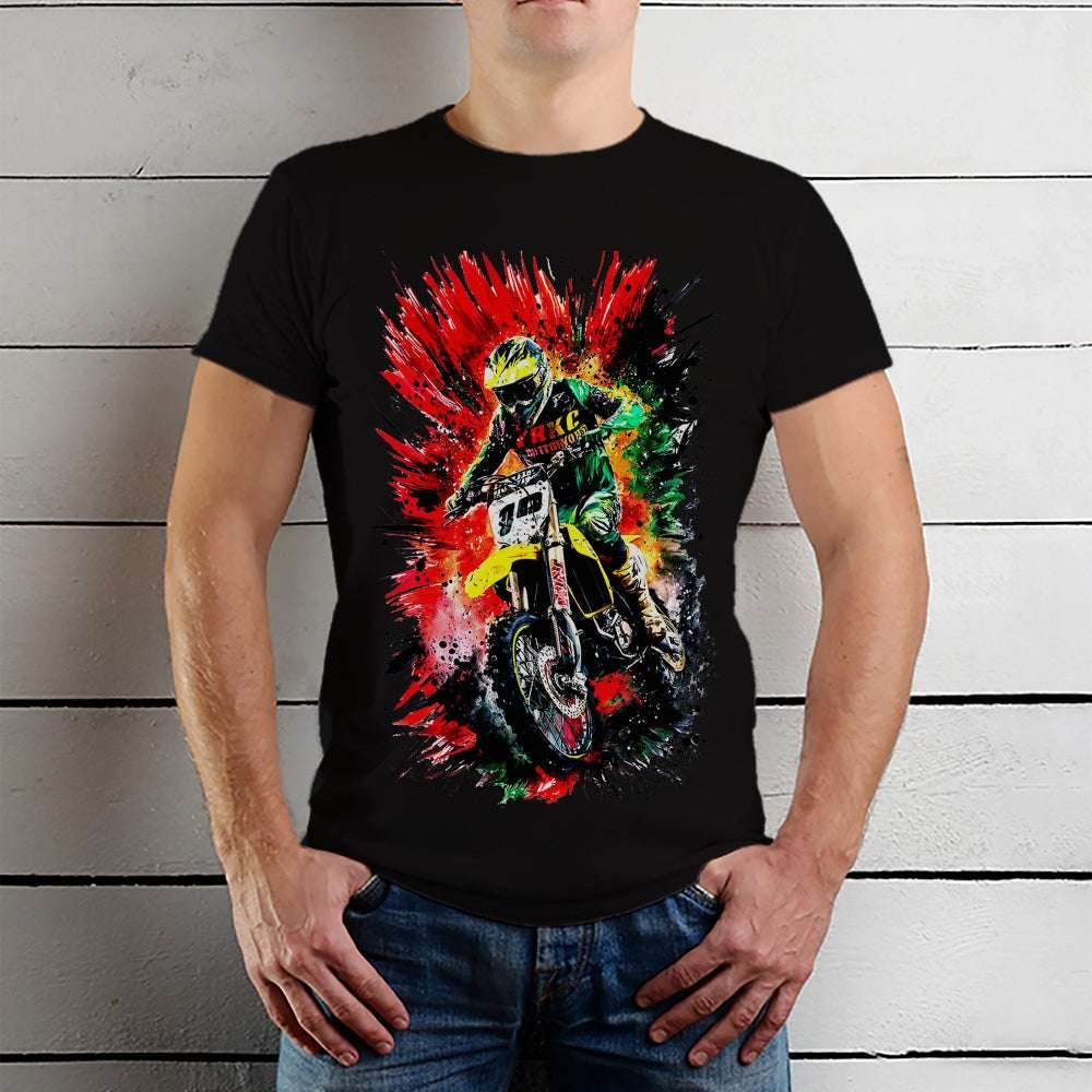 Dirt bike vibrant colors - Unisex Round Neck Regular Fit 100% Combed Cotton Half Sleeve T-Shirt - Mojilo Mart