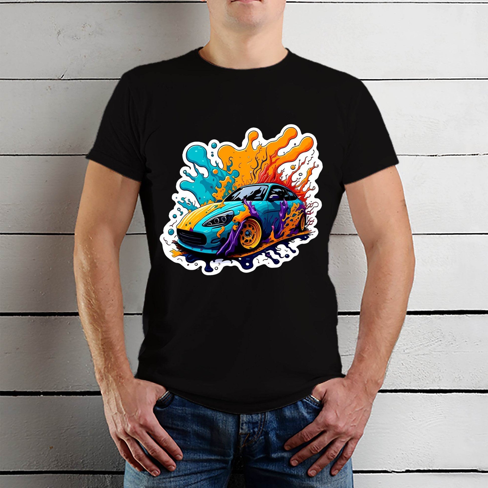Drift Car Greeting - Unisex Round Neck Regular Fit 100% Combed Cotton Half Sleeve T-Shirt - Mojilo Mart