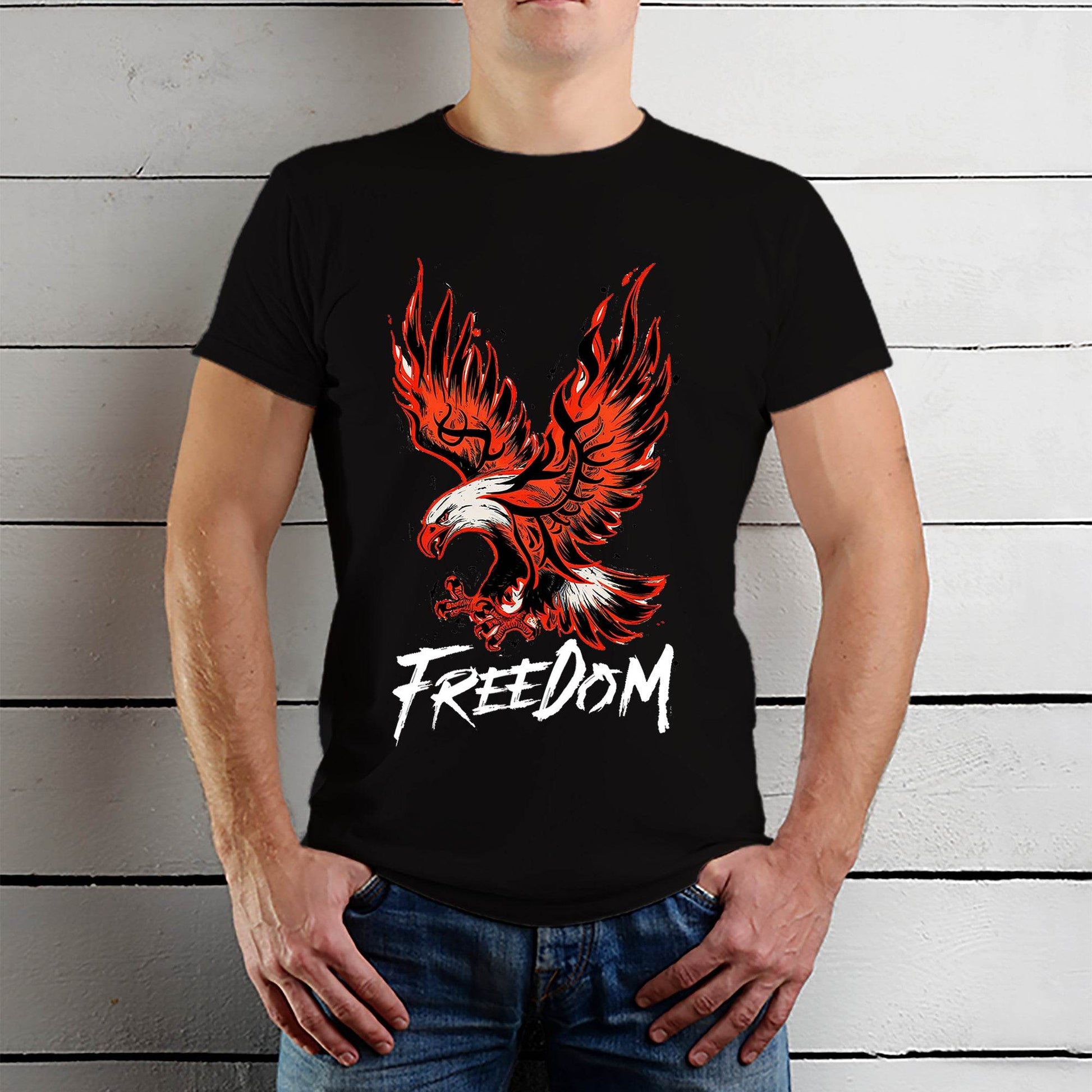 Eagle FREEDOM - Unisex Round Neck Regular Fit 100% Combed Cotton Half Sleeve T-Shirt - Mojilo Mart