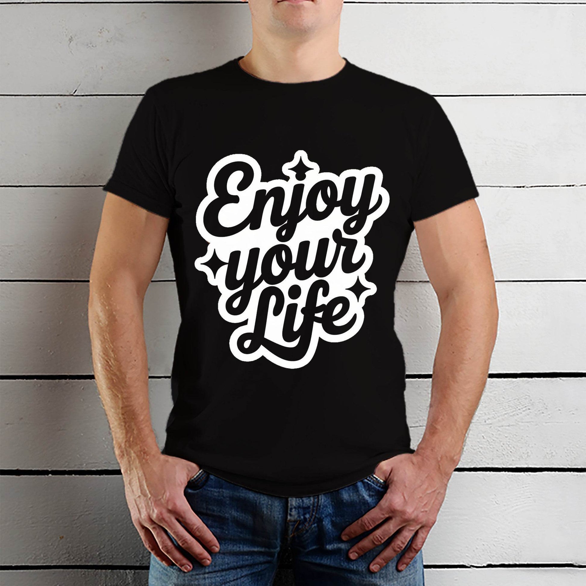 Enjoy Your Life - Unisex Round Neck Regular Fit 100% Combed Cotton Half Sleeve T-Shirt - Mojilo Mart