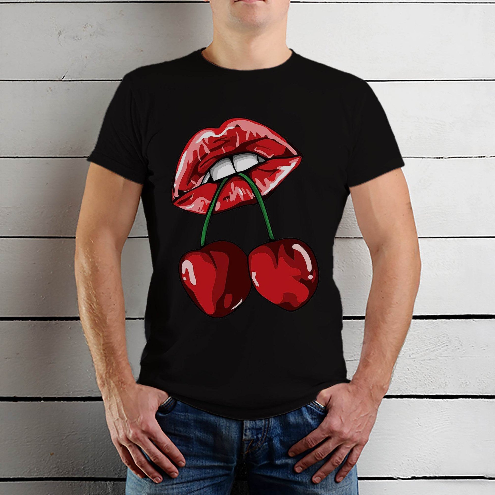 FAIRY TRENDZ Women's Cherry Lips - Unisex Round Neck Regular Fit 100% Combed Cotton Half Sleeve T-Shirt - Mojilo Mart